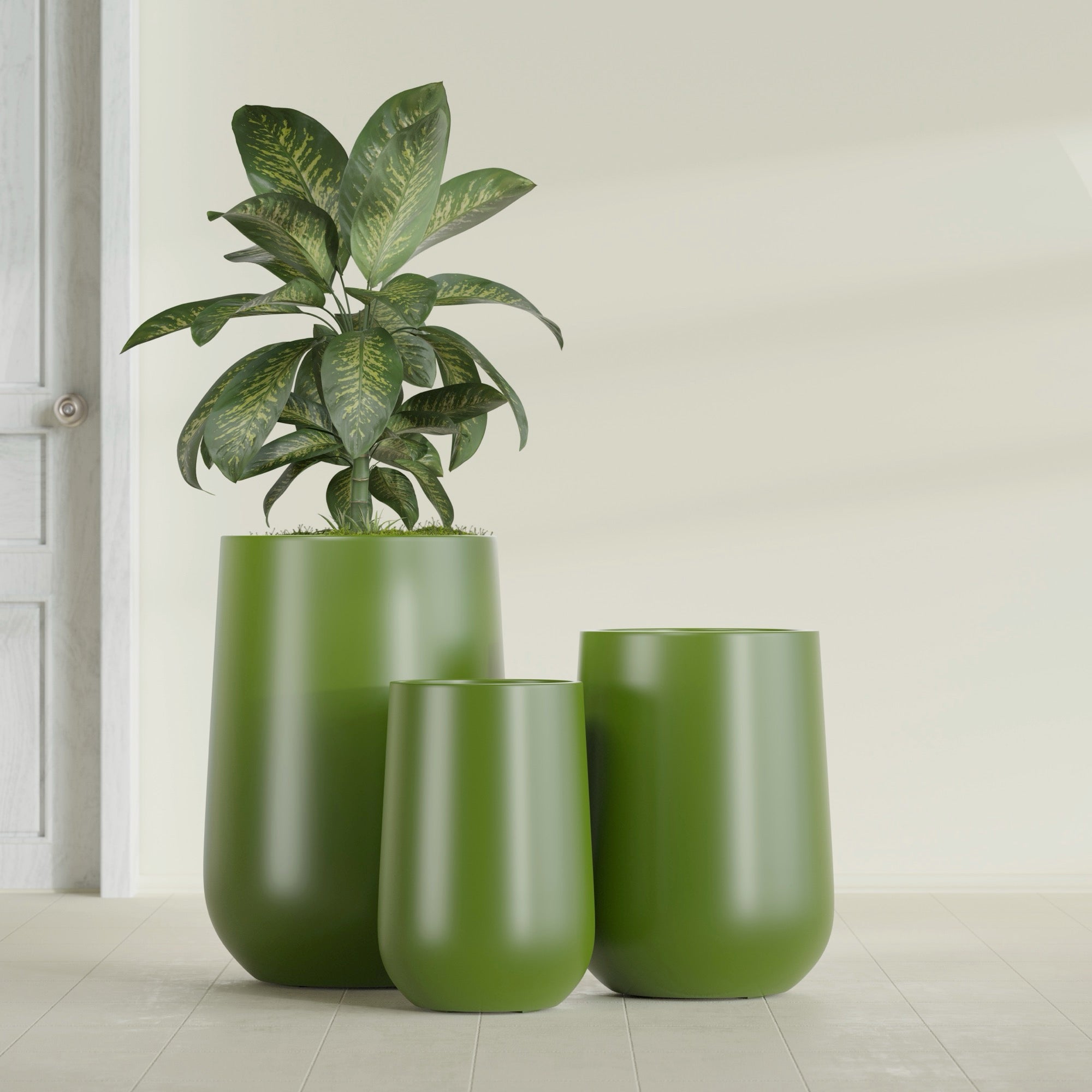 Tall Hayden Medium Round Fiberglass Planter - 15 in x 15 in x 23 in - Satin Green - Satin Green,15 in x 15 in x 23 in