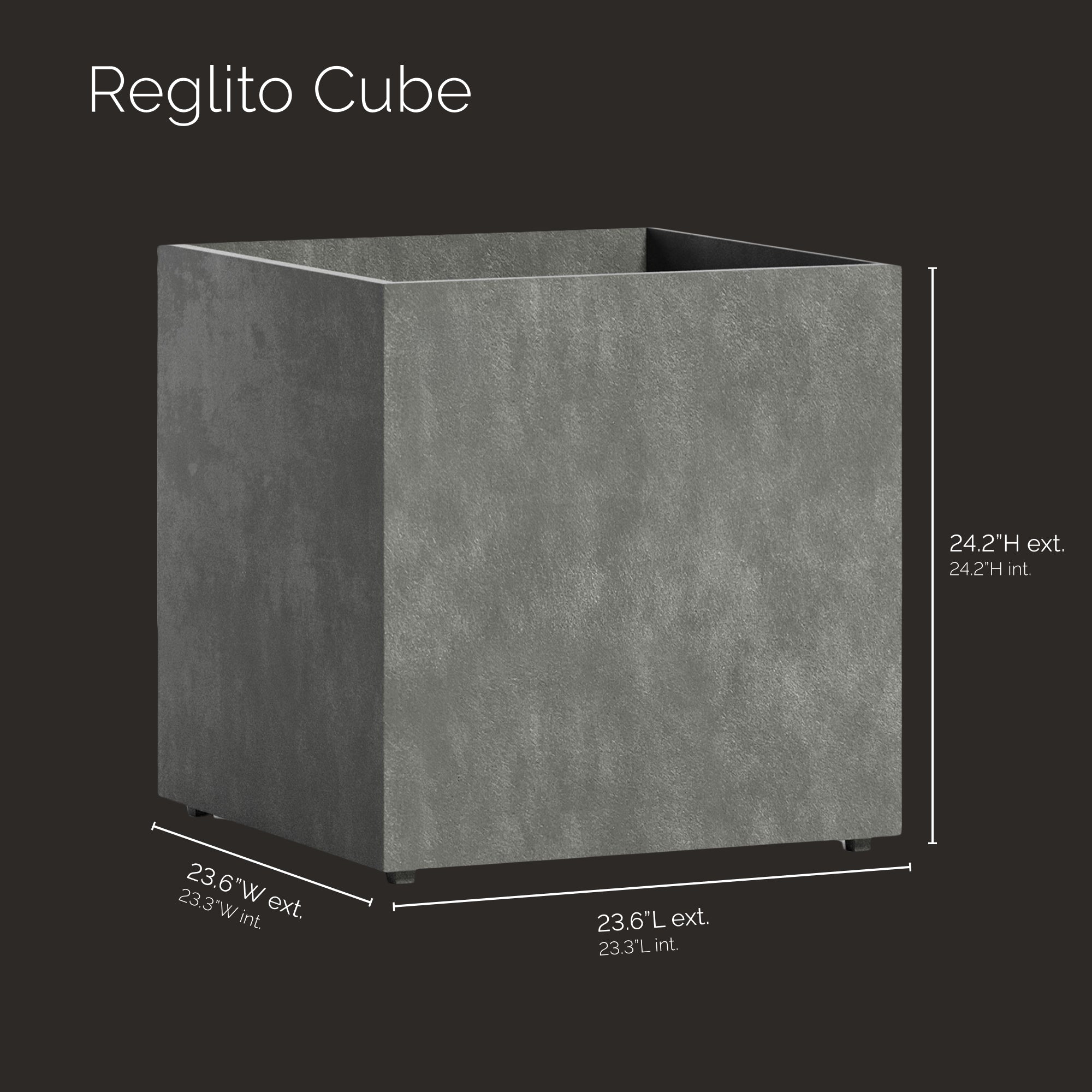 Reglito Cube Planter – Fiberglass Indoor/Outdoor and Weather-Resistant Large Planter (Grey Stone, 23.5" L x 23.5" W x 24.25" H) - Grey Stone,23.5 in x 23.5 in x 24.25 in - Grey Stone,23.5 in x 23.5 in x 24.25 in - Grey Stone,23.5 in x 23.5 in x 24.25 - Grey Stone,23.6 in x 23.6 in x 24.2 in