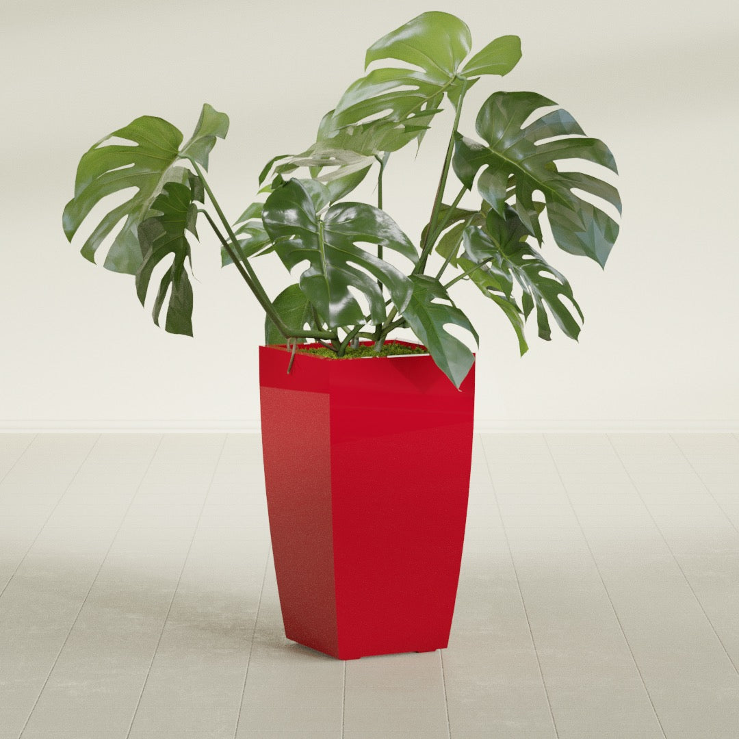 Toulan Large Tall Tapered Square Fiberglass Planter - 16 in x 16 in x 30 in - Gloss Red - Gloss Red,16 in x 16 in x 30 in