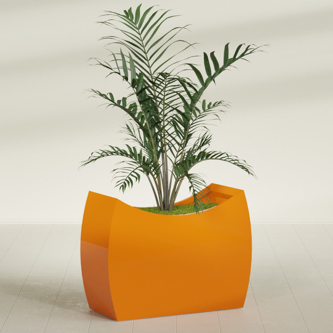 Seoul Extra Large Curved Abstract Fiberglass Planter - 48 in x 20 in x 36 in - Gloss Tangerine - Gloss Tangerine,48 in x 20 in x 36 in