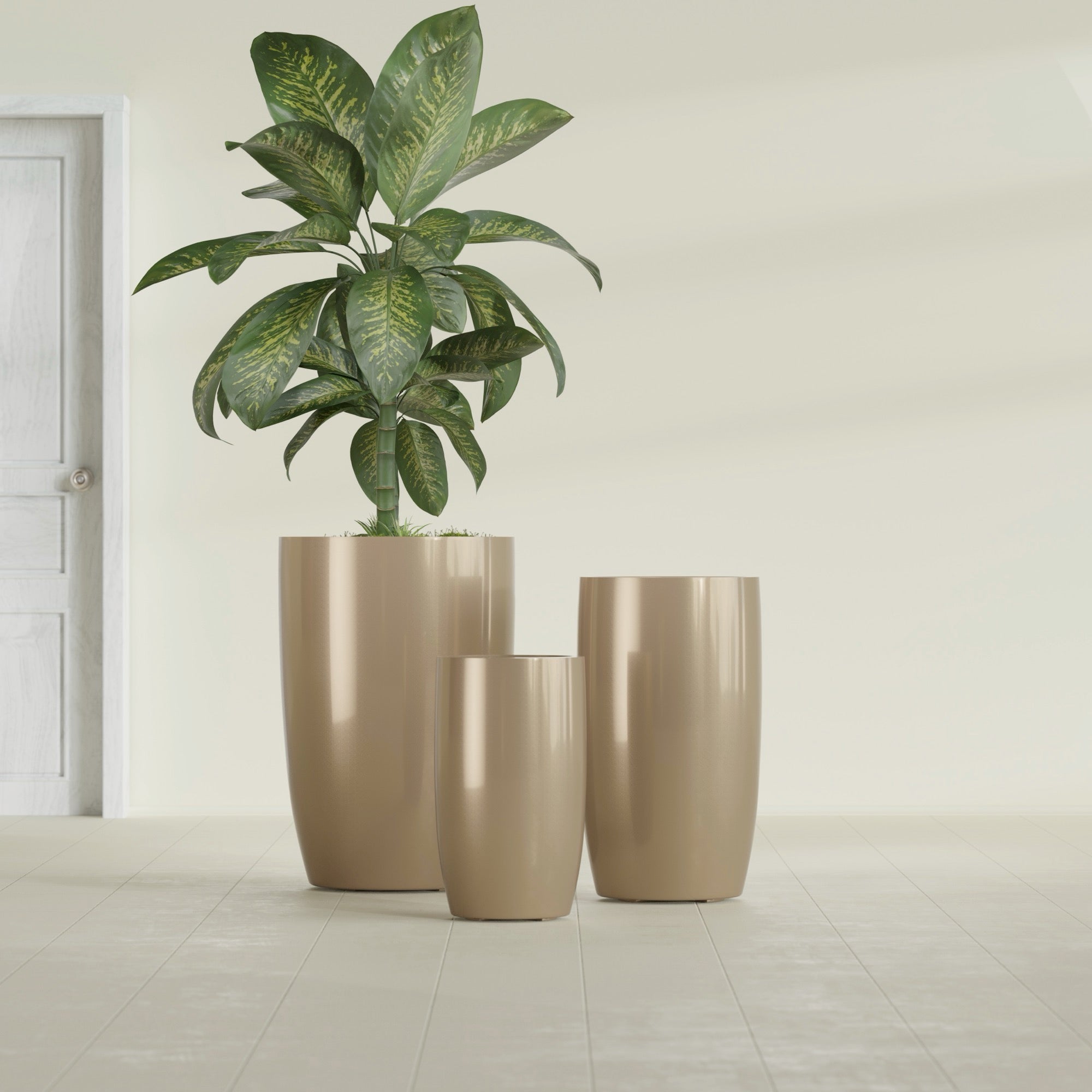 Lisbon Medium Round Fiberglass Planter - 14 in x 14 in x 25 in - Metallic Gold - Metallic Gold,14 in x 14 in x 25 in