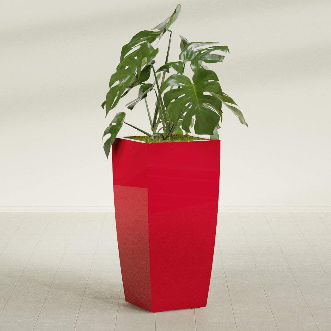Toulan Large Tall Tapered Square Fiberglass Planter - 20 in x 20 in x 42 in - Gloss Red - Gloss Red,20 in x 20 in x 42 in
