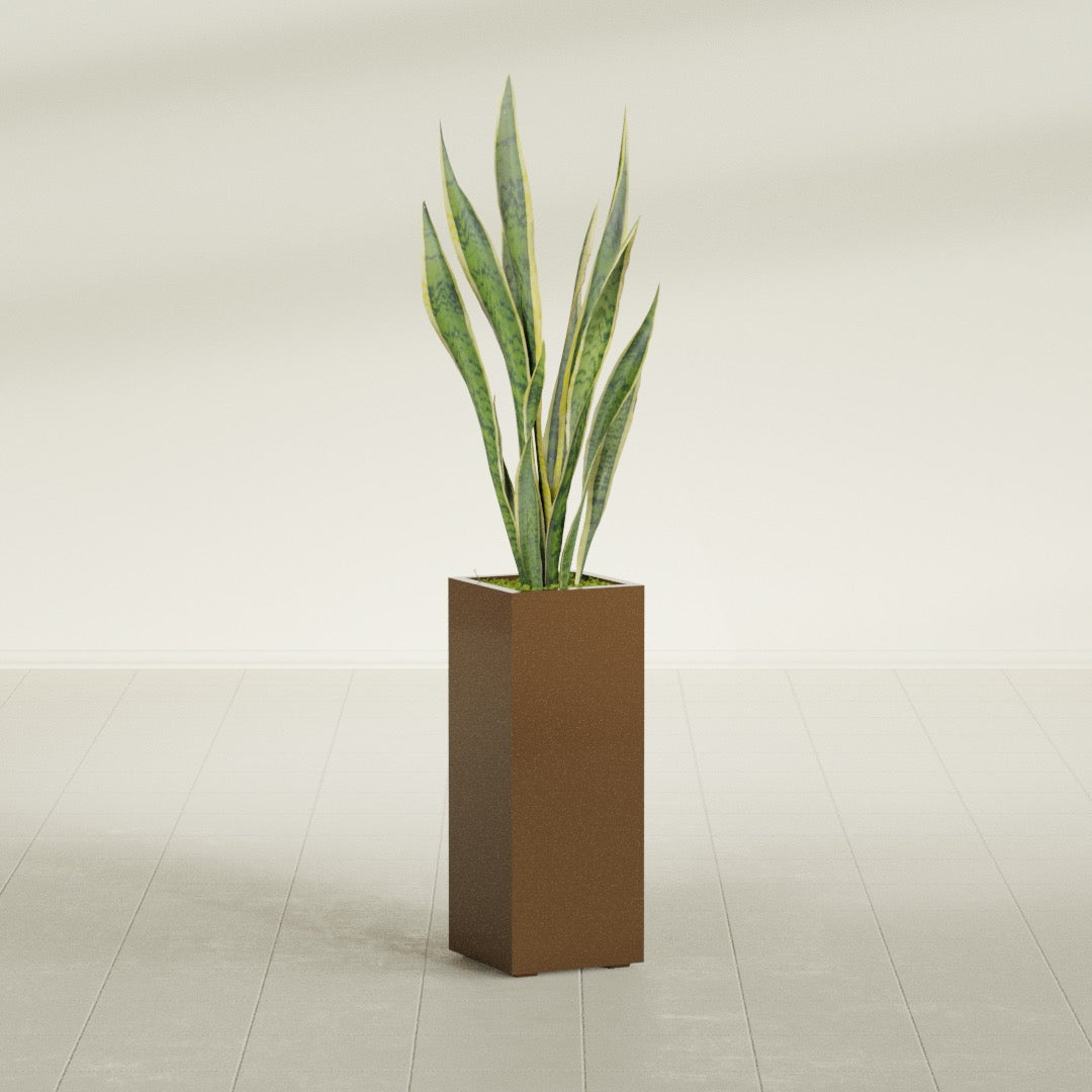 Perth Large Tall Rectangle Fiberglass Planter - 16 in x 16 in x 42 in - Metallic Bronze - Metallic Bronze,16 in x 16 in x 42 in