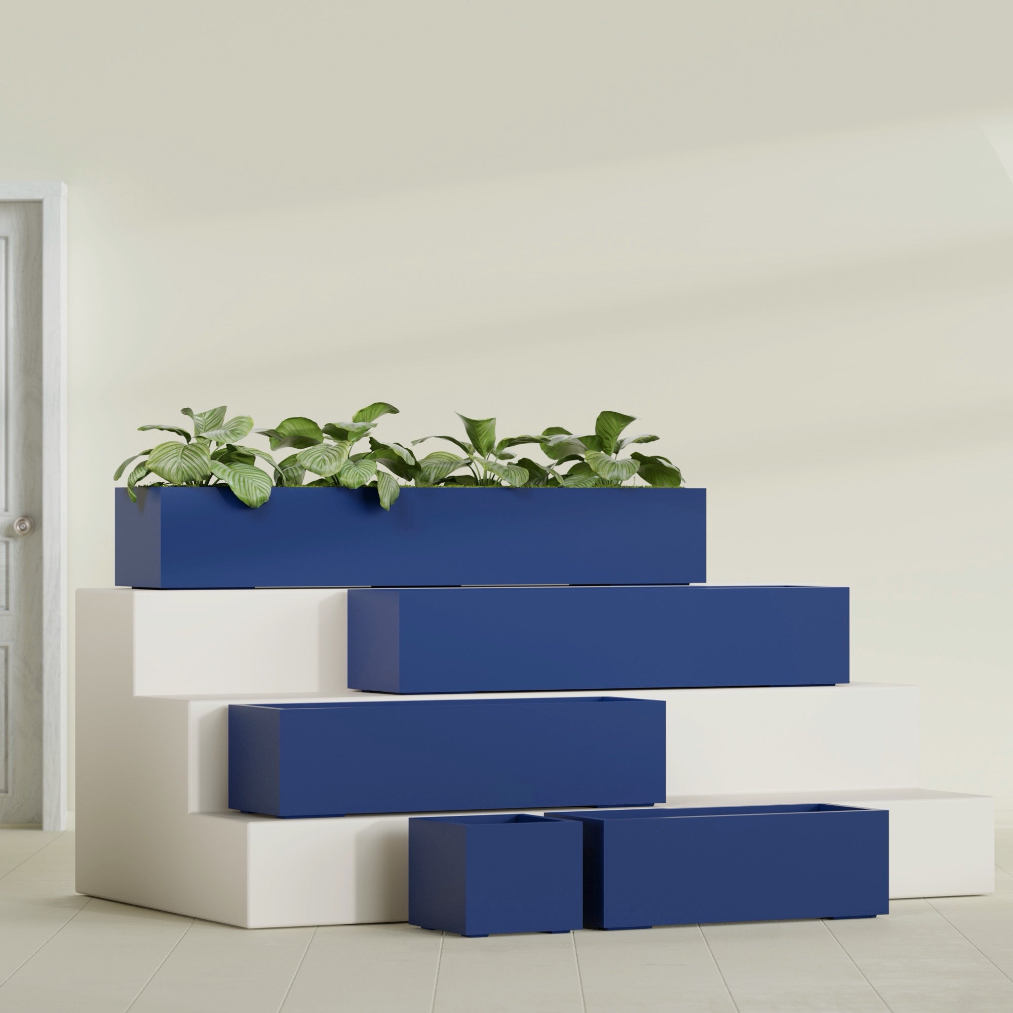 Cuba Extra Large Long Rectangle Fiberglass Planter - 72 in x 14 in x 12 in - Matte Cobalt Blue - Matte Cobalt Blue,72 in x 14 in x 12 in