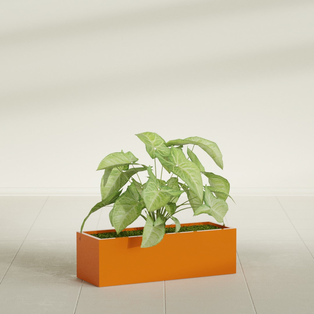 Reade Small Tabletop Rectangle Fiberglass Planter - 14 in x 5 in x 4.3 in - Gloss Tangerine - Gloss Tangerine,14 in x 5 in x 4.3 in