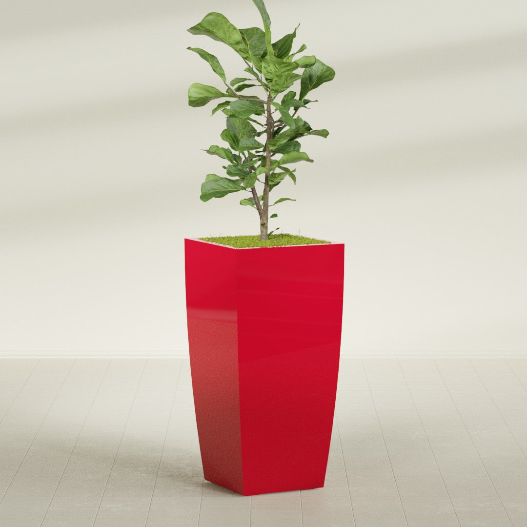 Toulan Extra Large Tall Tapered Square Fiberglass Planter - 23 in x 23 in x 48 in - Gloss Red - Gloss Red,23 in x 23 in x 48 in