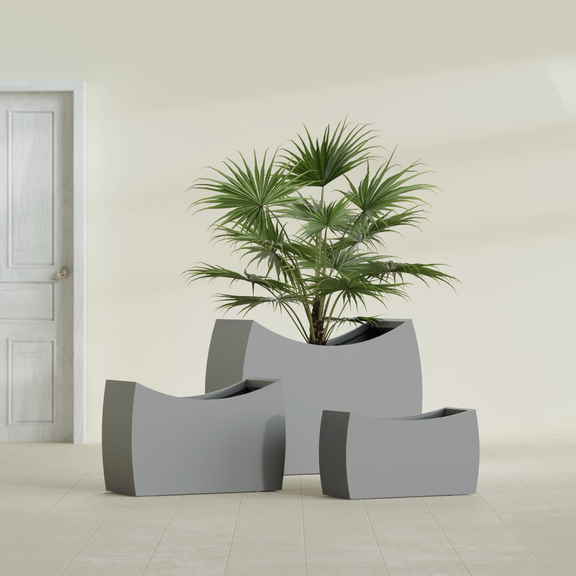 Seoul Large Curved Abstract Fiberglass Planter - 32 in x 12 in x 18 in - Metallic Gunmetal - Metallic Gunmetal,32 in x 12 in x 18 in