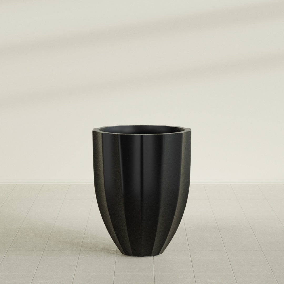 Alicante Medium Round Fiberglass Planter - 26 in x 26 in x 32 in - Matte Black - Matte Black,26 in x 26 in x 32 in