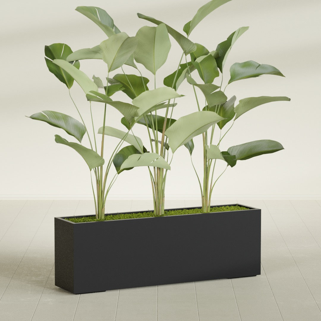 Tolga Extra Large Long Rectangle Fiberglass Planter - 72 in x 16 in x 24 in - Matte Black - Matte Black,72 in x 16 in x 24 in