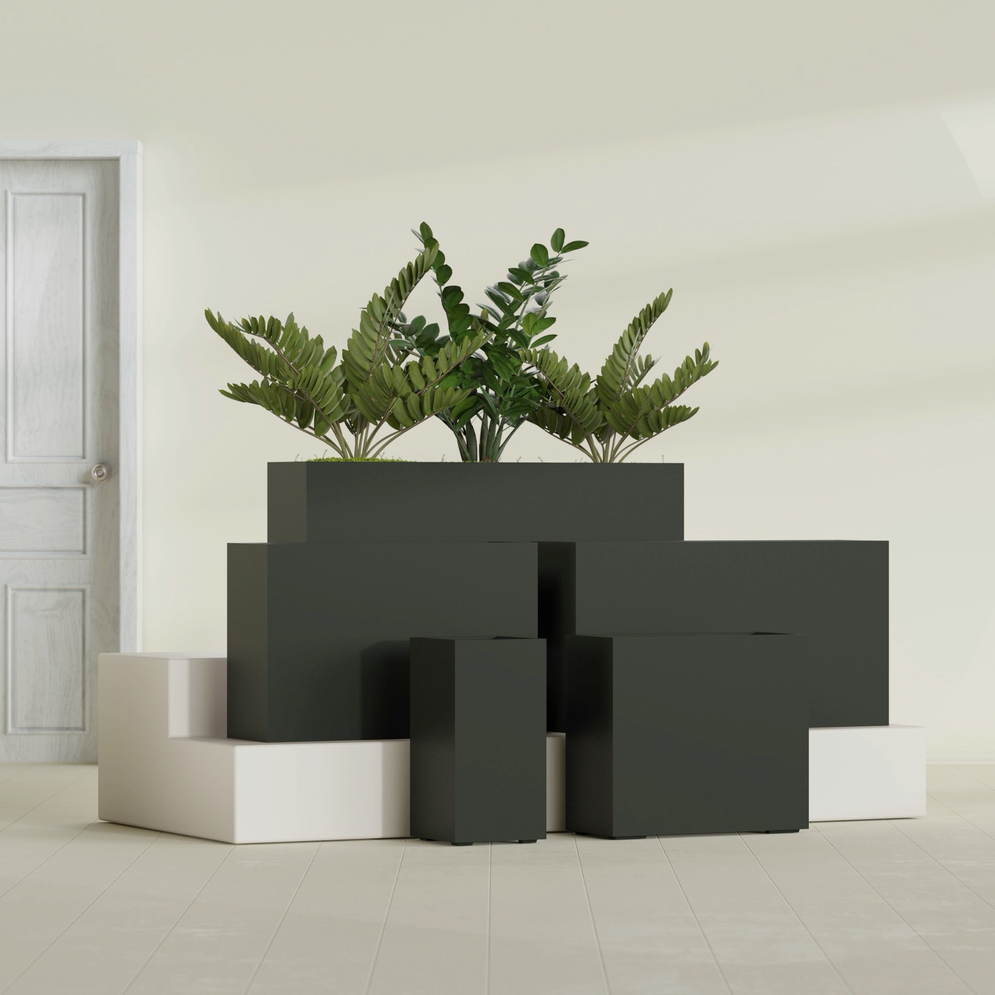 Potsdam Extra Large Long Rectangle Fiberglass Planter - 60 in x 16 in x 32 in - Matte Charcoal - Matte Charcoal,60 in x 16 in x 32 in