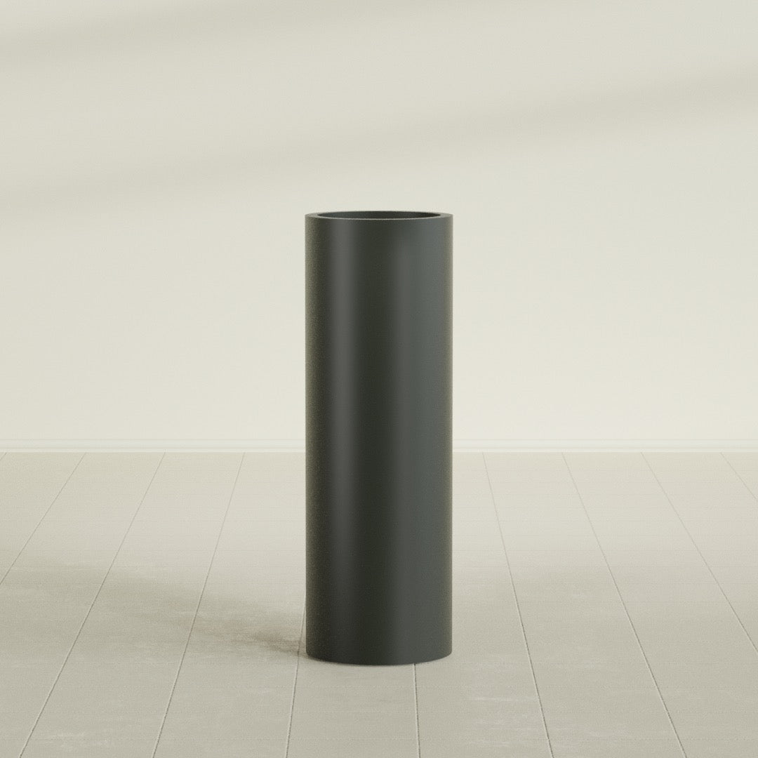 Corry Large Tall Cylinder Fiberglass Planter - 12 in x 12 in x 36 in - Matte Charcoal - Matte Charcoal,30 in x 30 in x 32 in