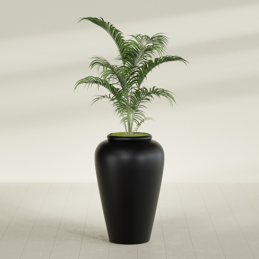Bara Jar Large Round Fiberglass Planter - 24 in x 24 in x 37 in - Matte Black - Matte Black,24 in x 24 in x 37 in