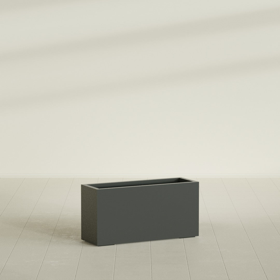 Hollywood Large Narrow Rectangle Fiberglass Planter - 36 in x 12 in x 24 in - Matte Charcoal - Matte Charcoal,36 in x 12 in x 24 in