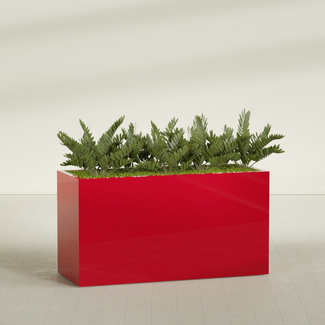 Brisbane Extra Large Long Rectangle Fiberglass Planter - 60 in x 24 in x 32 in - Gloss Red - Gloss Red,60 in x 24 in x 32 in