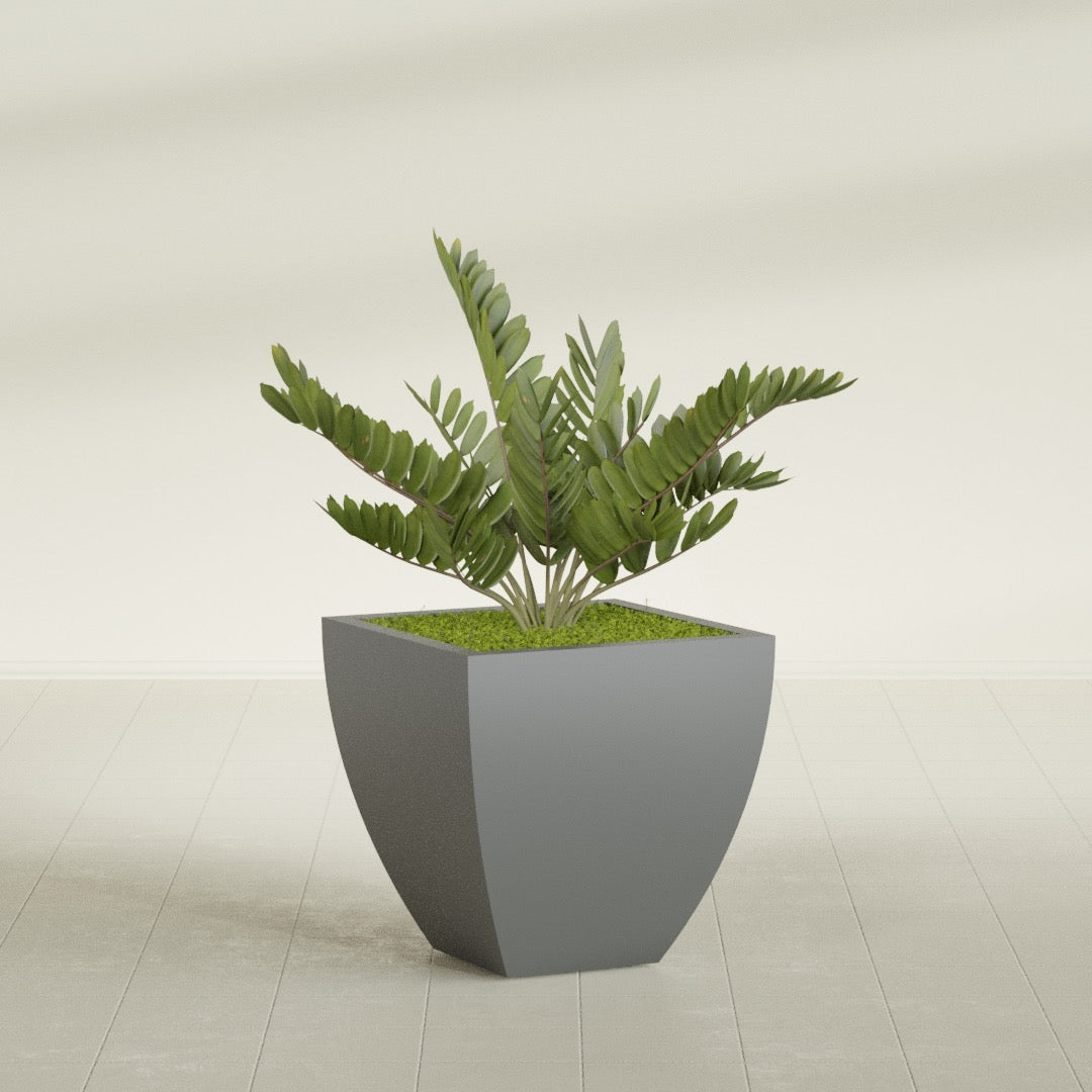 Lima Medium Tapered Square Fiberglass Planter - 24 in x 24 in x 24 in - Metallic Gunmetal - Metallic Gunmetal,24 in x 24 in x 24 in