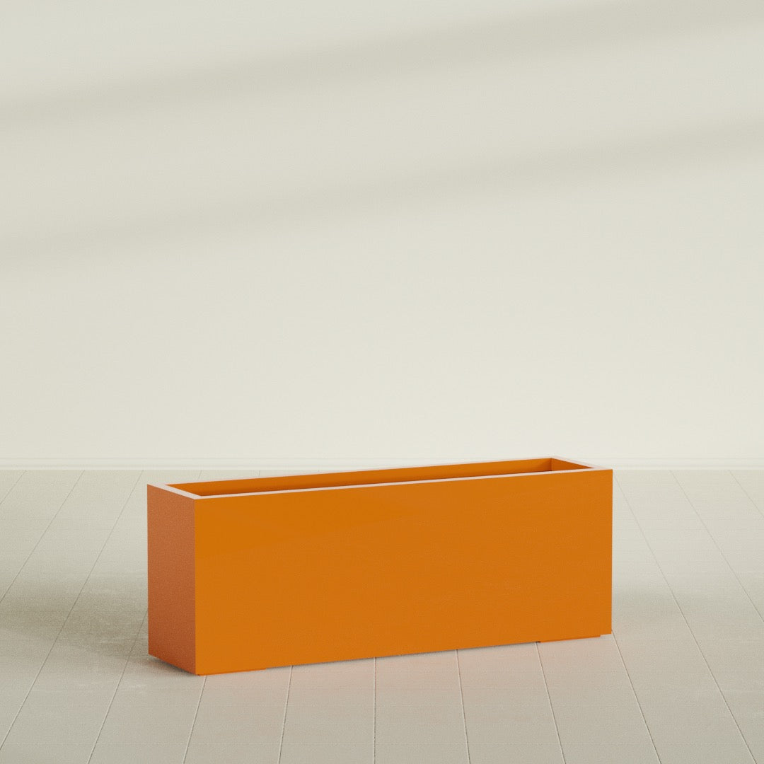 Miami Extra Large Narrow Rectangle Fiberglass Planter - 48 in x 12 in x 18 in - Gloss Tangerine - Gloss Tangerine,48 in x 12 in x 18 in