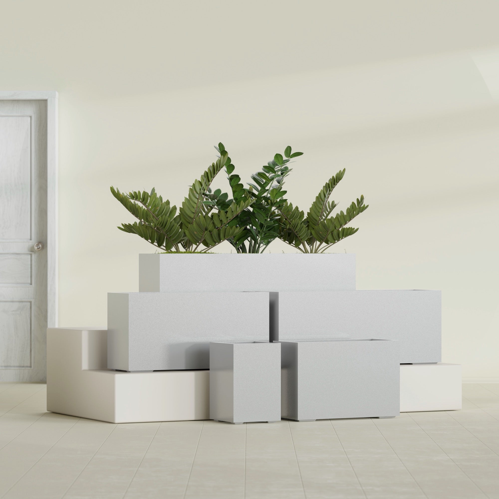 Tolga Extra Large Long Rectangle Fiberglass Planter - 72 in x 16 in x 24 in - Metallic Silver - Metallic Silver,72 in x 16 in x 24 in
