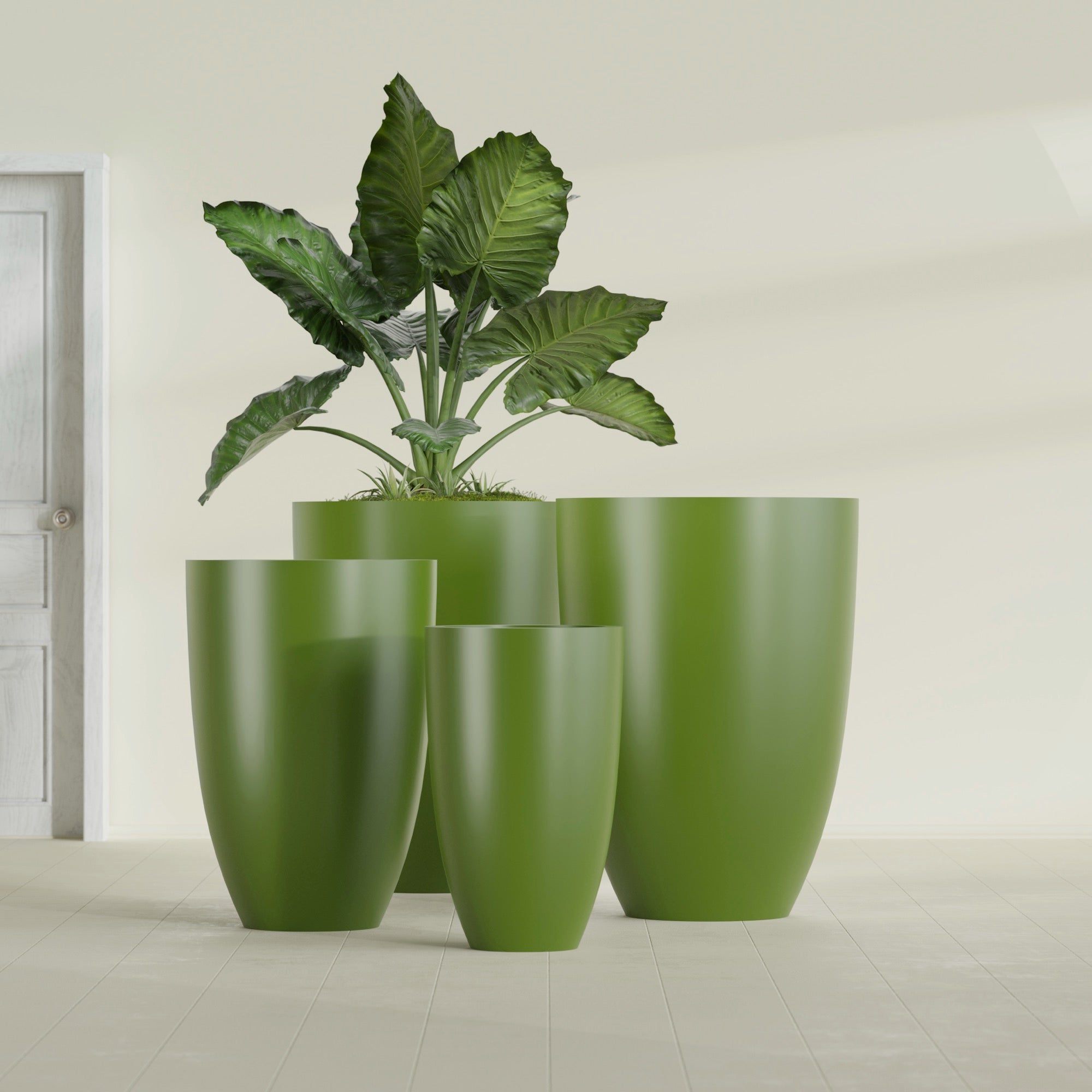 Brannan Large Round Fiberglass Planter - 24 in x 24 in x 35 in - Satin Green - Satin Green,24 in x 24 in x 35 in