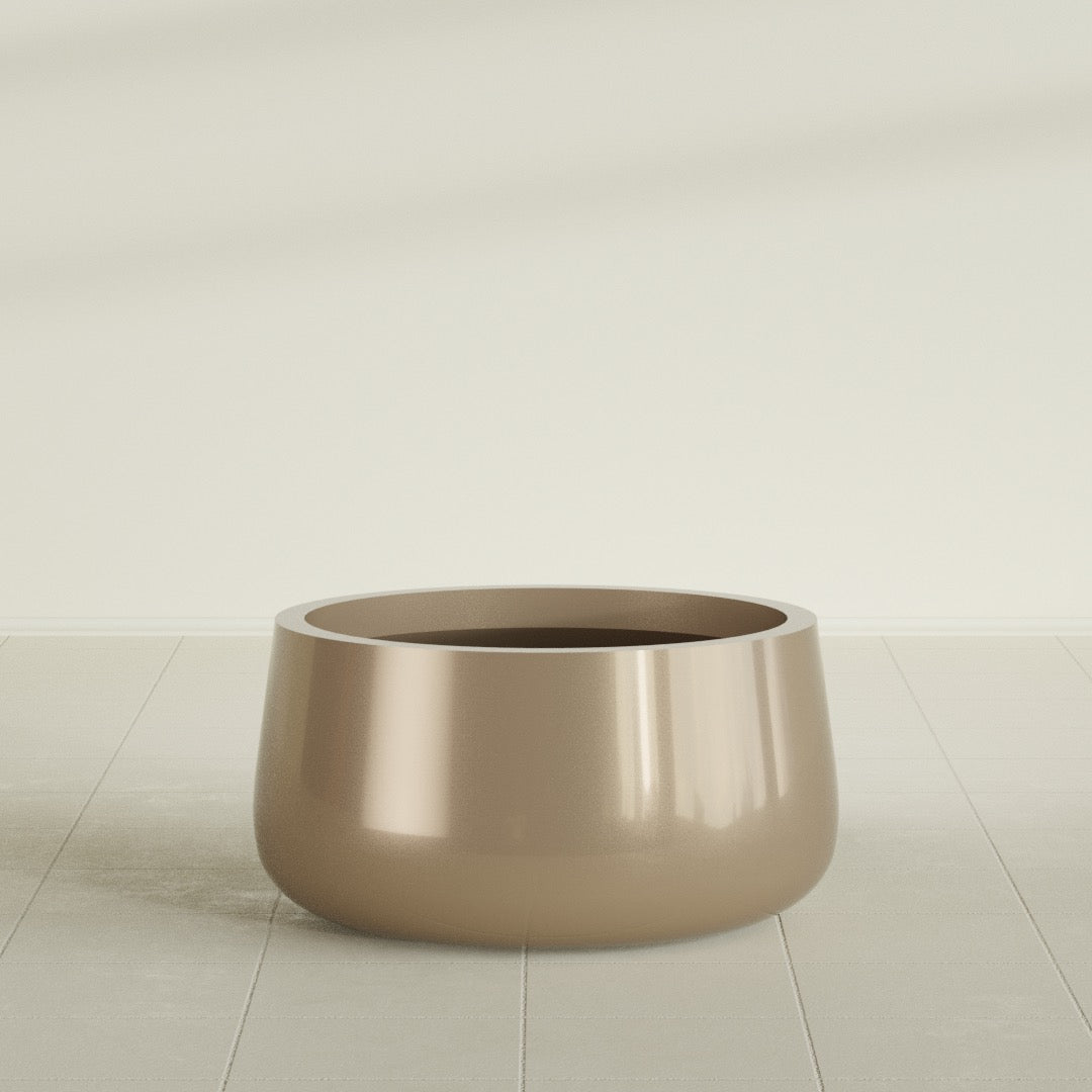 Short Hayden Medium Round Fiberglass Planter - 20 in x 20 in x 10 in - Metallic Gold - Metallic Gold,20 in x 20 in x 10 in