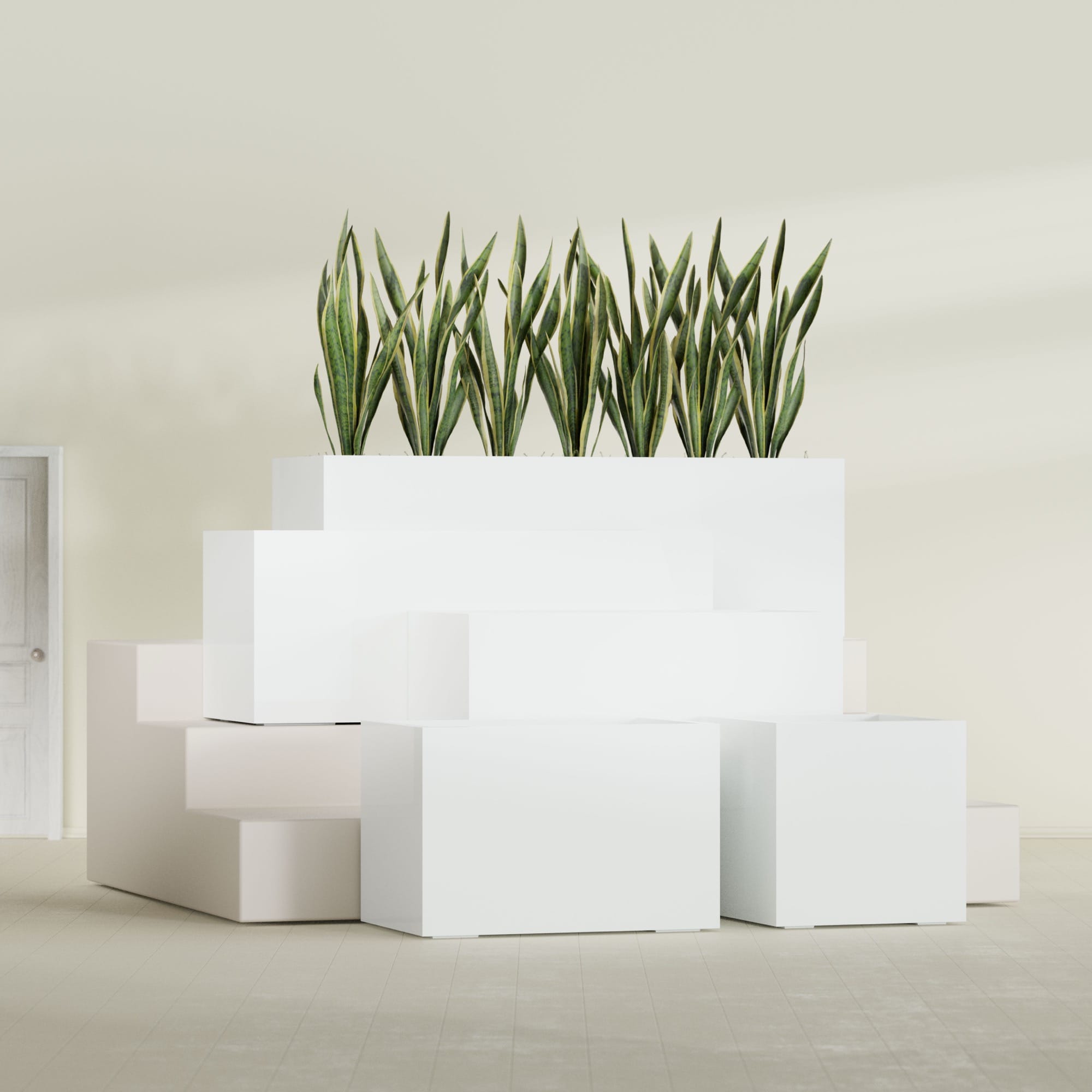 Granada Large Rectangle Fiberglass Planter - 36 in x 24 in x 24 in - Matte White - Matte White,36 in x 24 in x 24 in