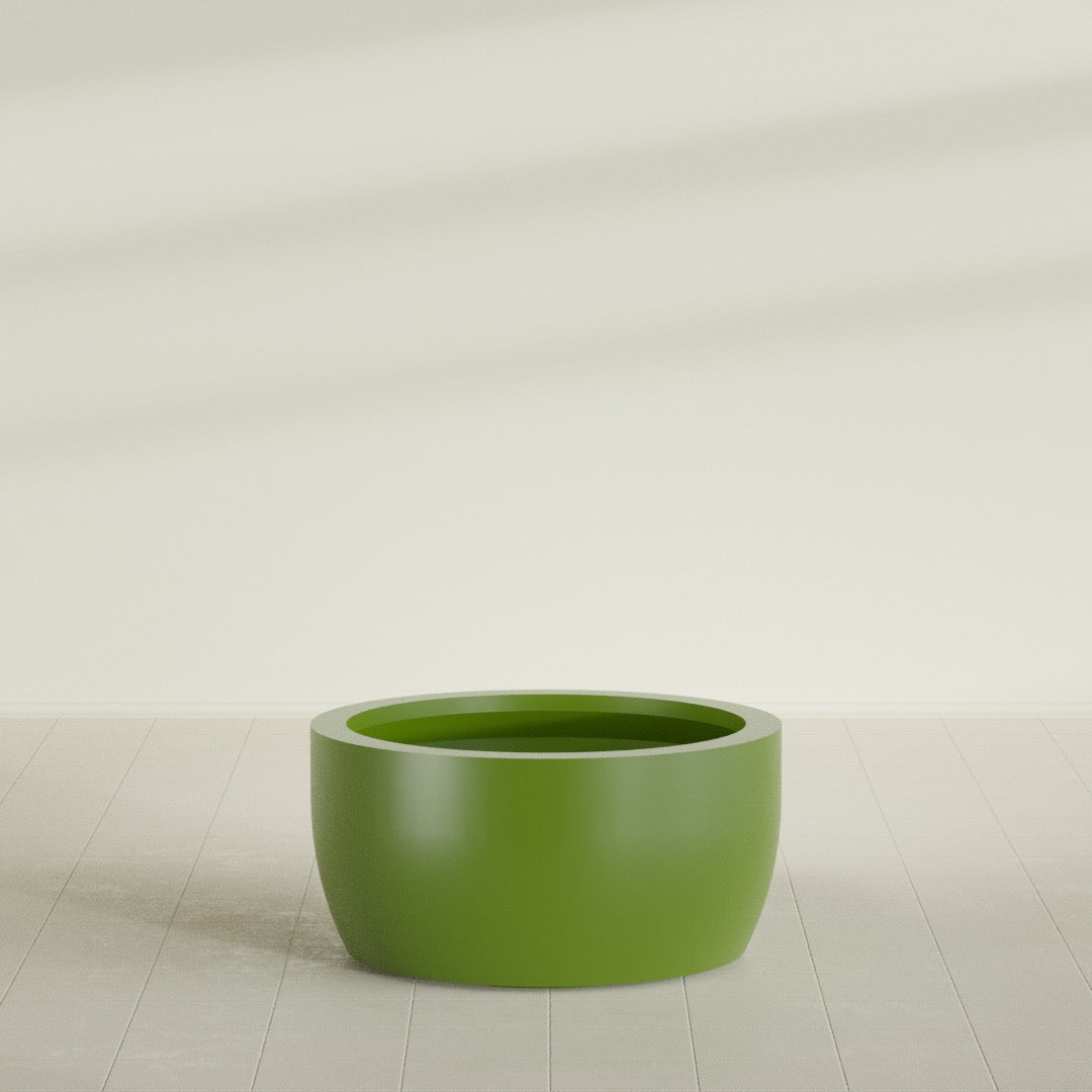 Casablanca Large Round Low Bowl Fiberglass Planter - 36 in x 36 in x 18 in - Satin Green - Satin Green,36 in x 36 in x 18 in