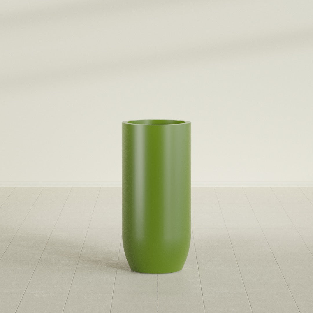 Saint Tropez Large Tall Round Fiberglass Planter - 20 in x 20 in x 43 in - Satin Green - Satin Green,20 in x 20 in x 43 in