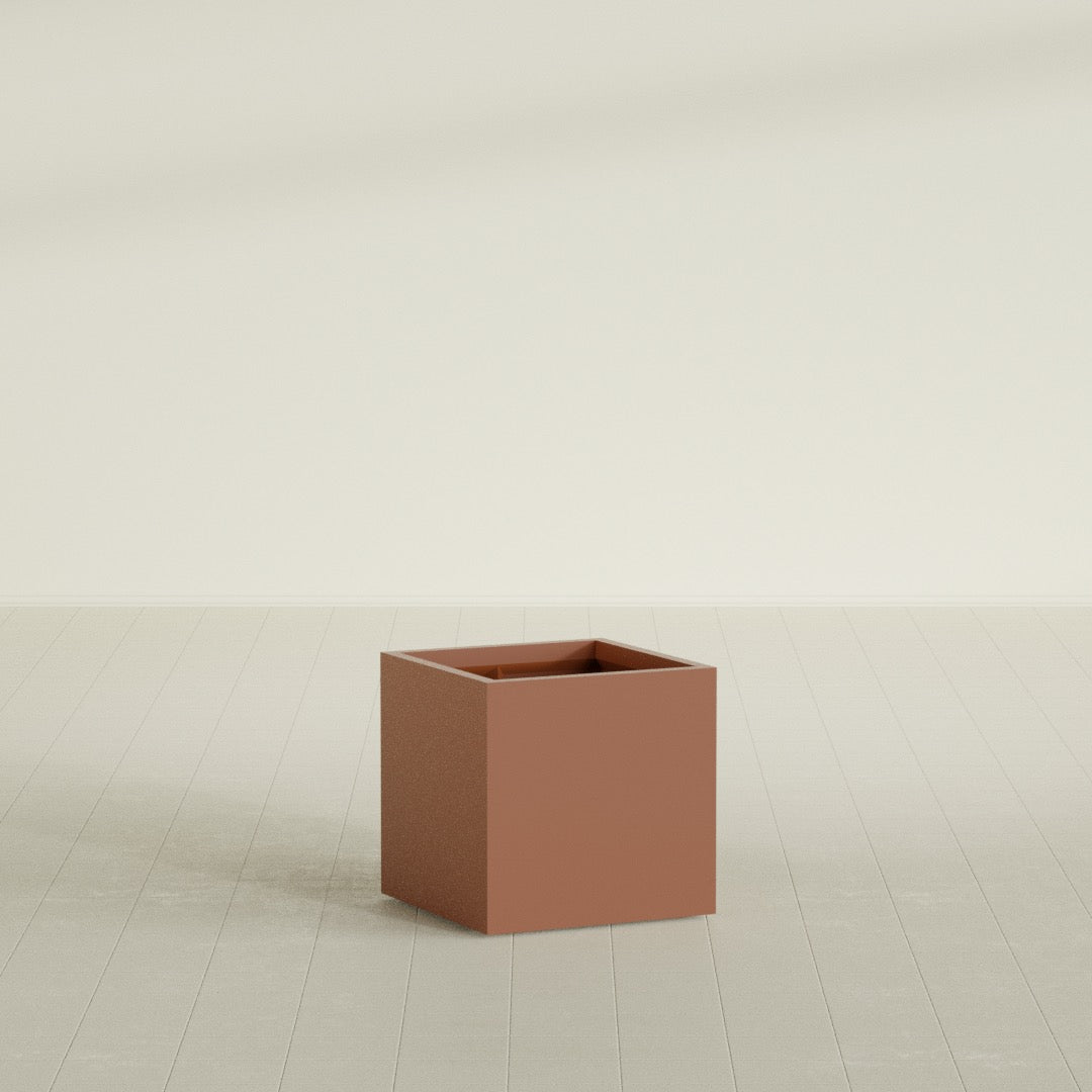 Montroy Medium Cube Square Fiberglass Planter - 24 in x 24 in x 24 in - Matte Terracotta - Matte Terracotta,24 in x 24 in x 24 in
