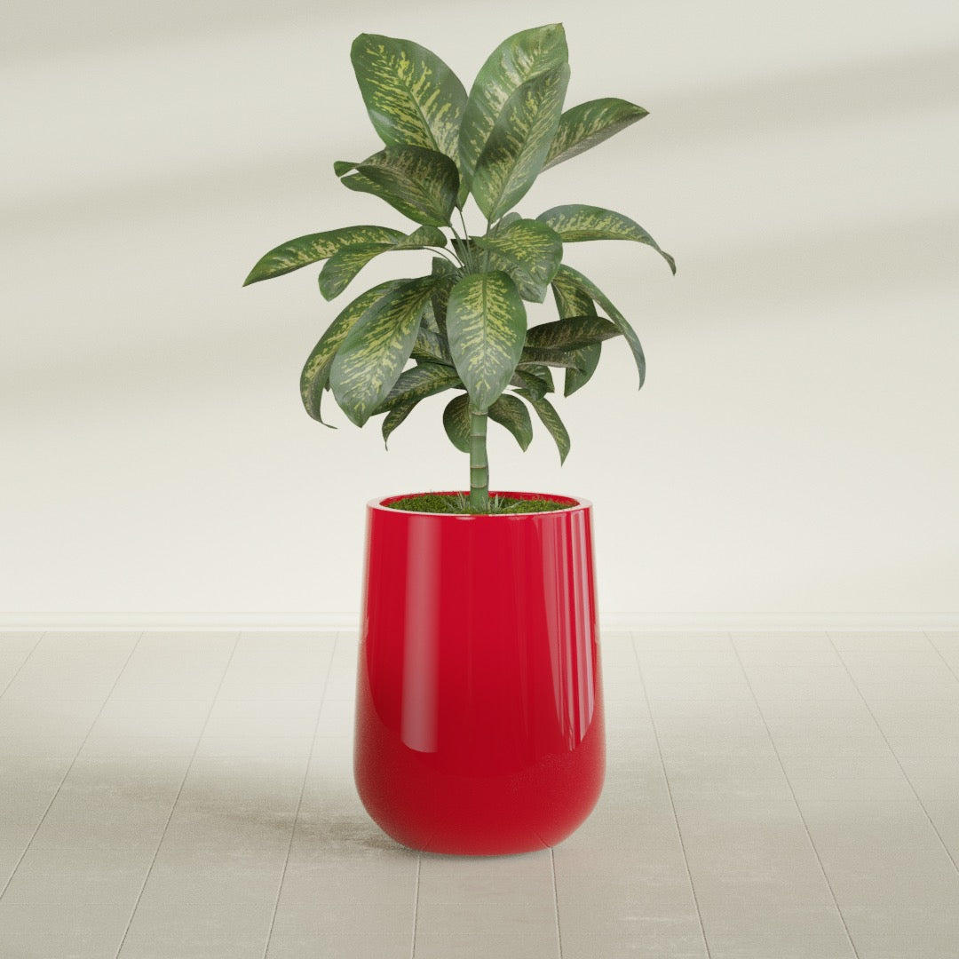 Tall Hayden Medium Round Fiberglass Planter - 15 in x 15 in x 23 in - Gloss Red - Gloss Red,15 in x 15 in x 23 in