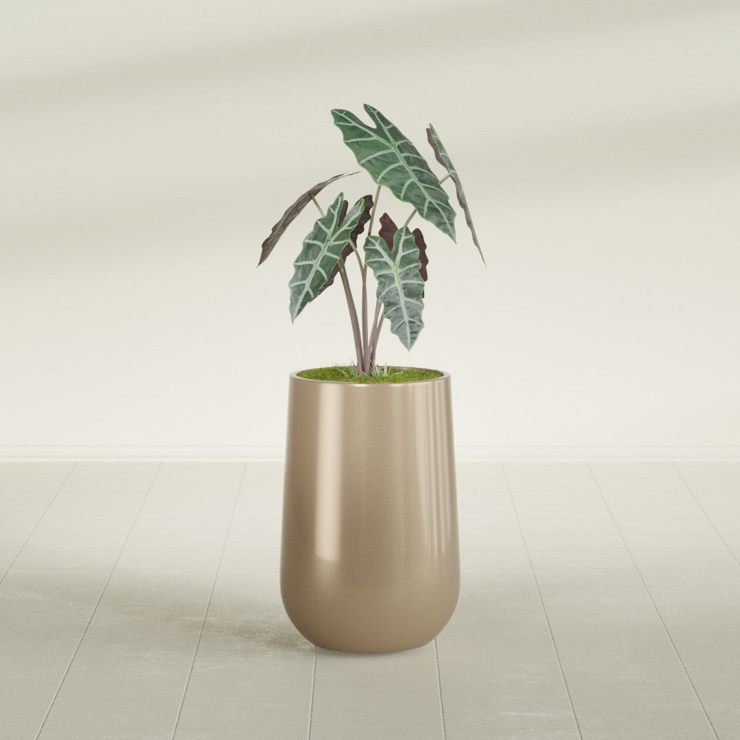 Tall Hayden Medium Round Fiberglass Planter - 12 in x 12 in x 20 in - Metallic Gold - Metallic Gold,12 in x 12 in x 20 in