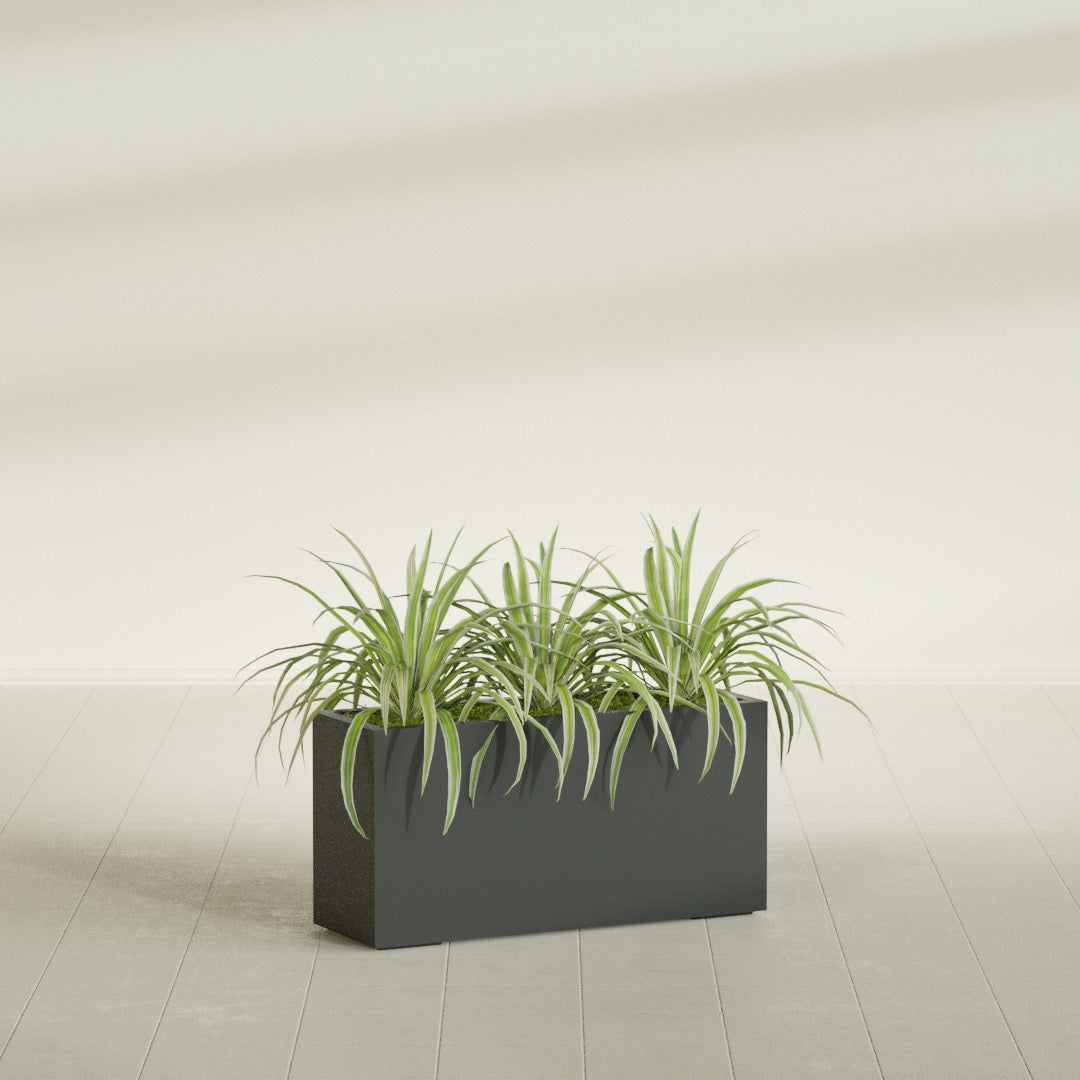 Hollywood Large Narrow Rectangle Fiberglass Planter - 36 in x 12 in x 24 in - Matte Charcoal - Matte Charcoal,36 in x 12 in x 24 in