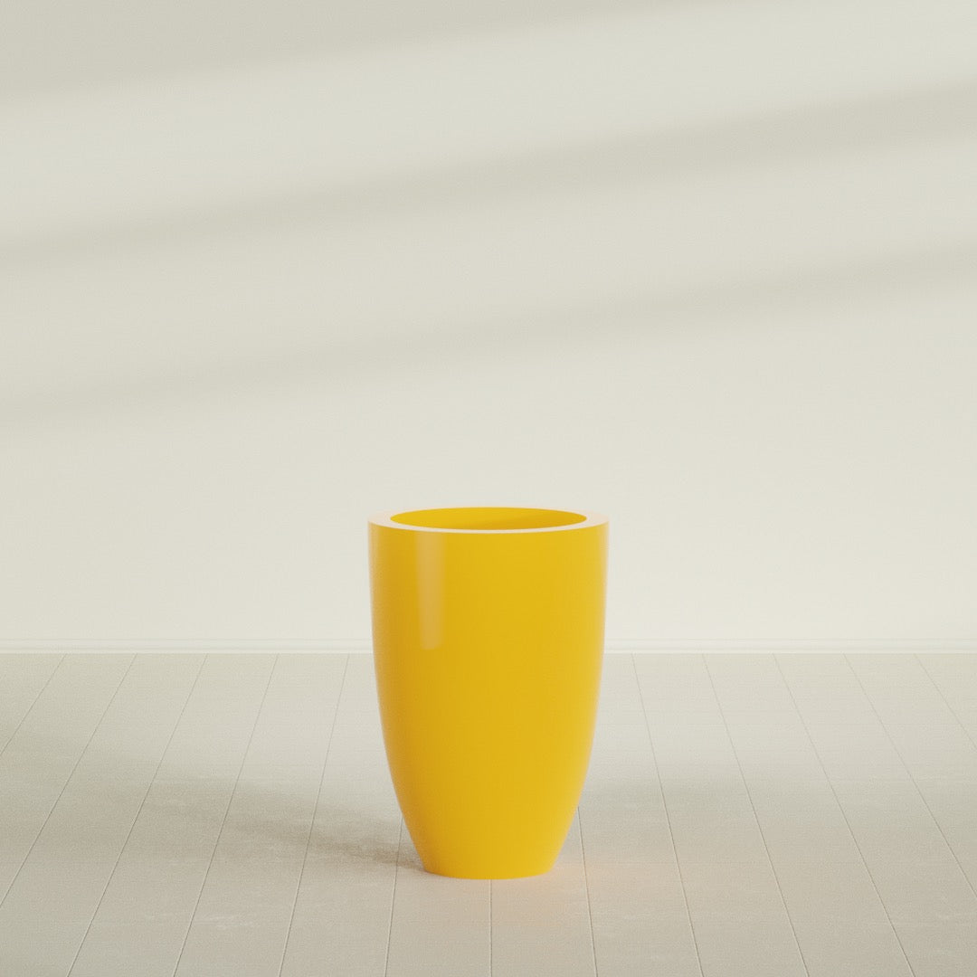 Brannan Large Round Fiberglass Planter - 24 in x 24 in x 35 in - Gloss Saffron - Gloss Saffron,24 in x 24 in x 35 in