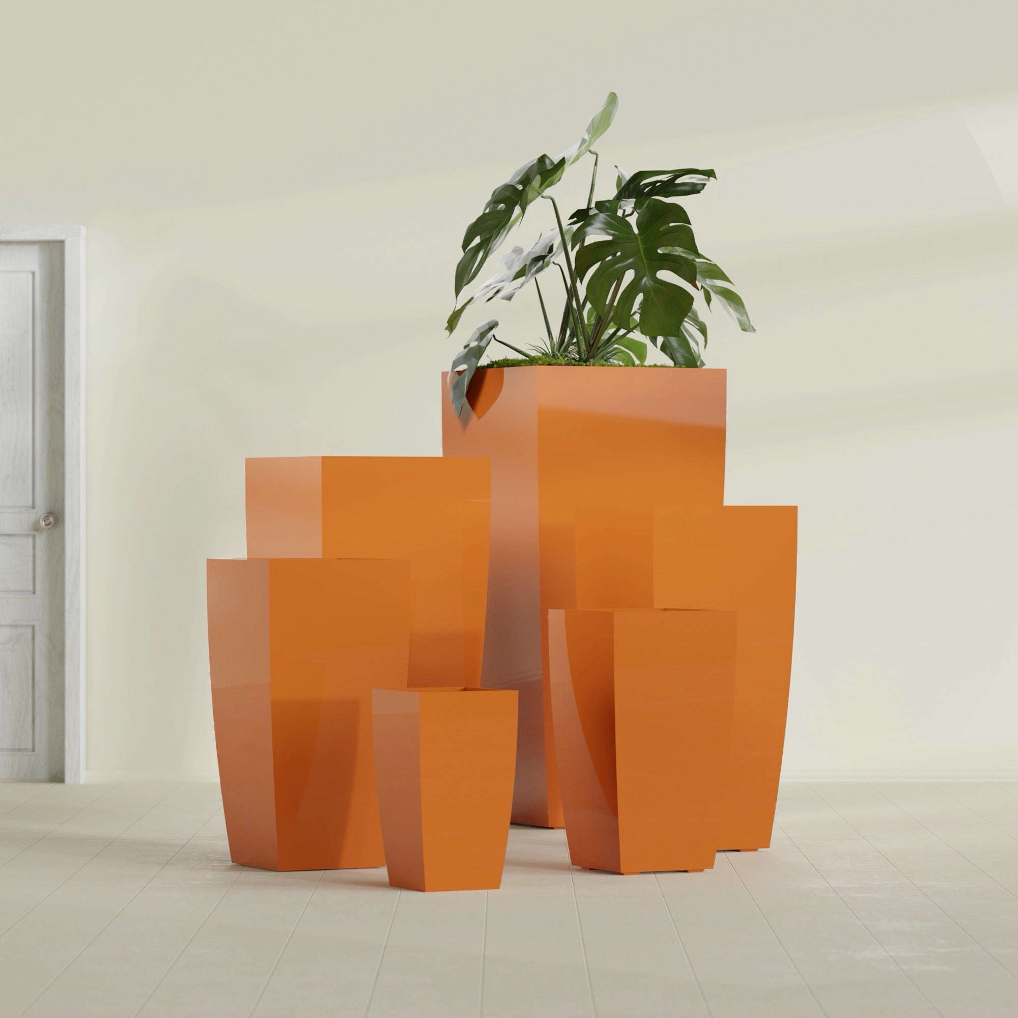 Toulan Large Tall Tapered Square Fiberglass Planter - 20 in x 20 in x 42 in - Gloss Tangerine - Gloss Tangerine,20 in x 20 in x 42 in