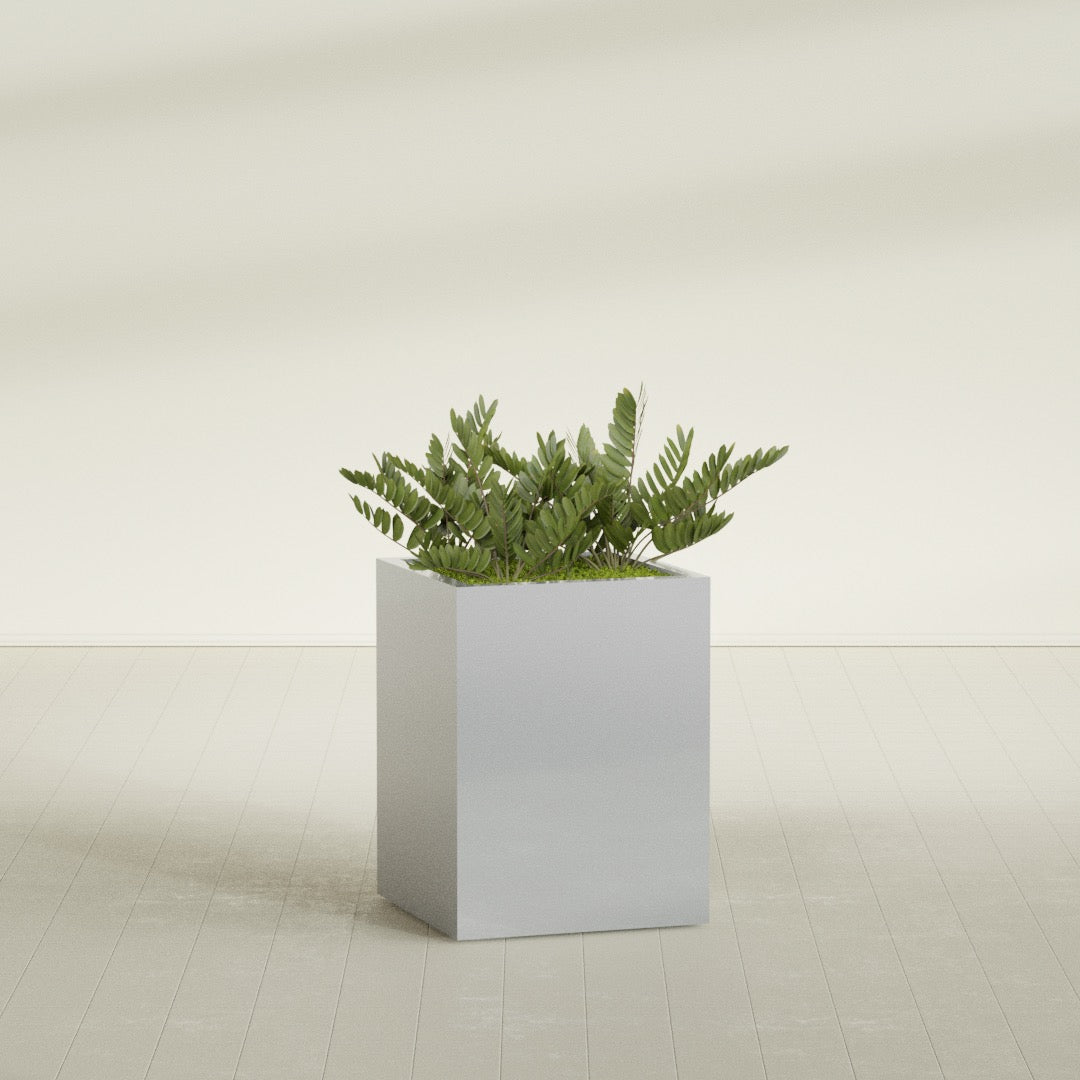 Brisbane Large Rectangle Fiberglass Planter - 24 in x 24 in x 32 in - Metallic Silver - Metallic Silver,24 in x 24 in x 32 in