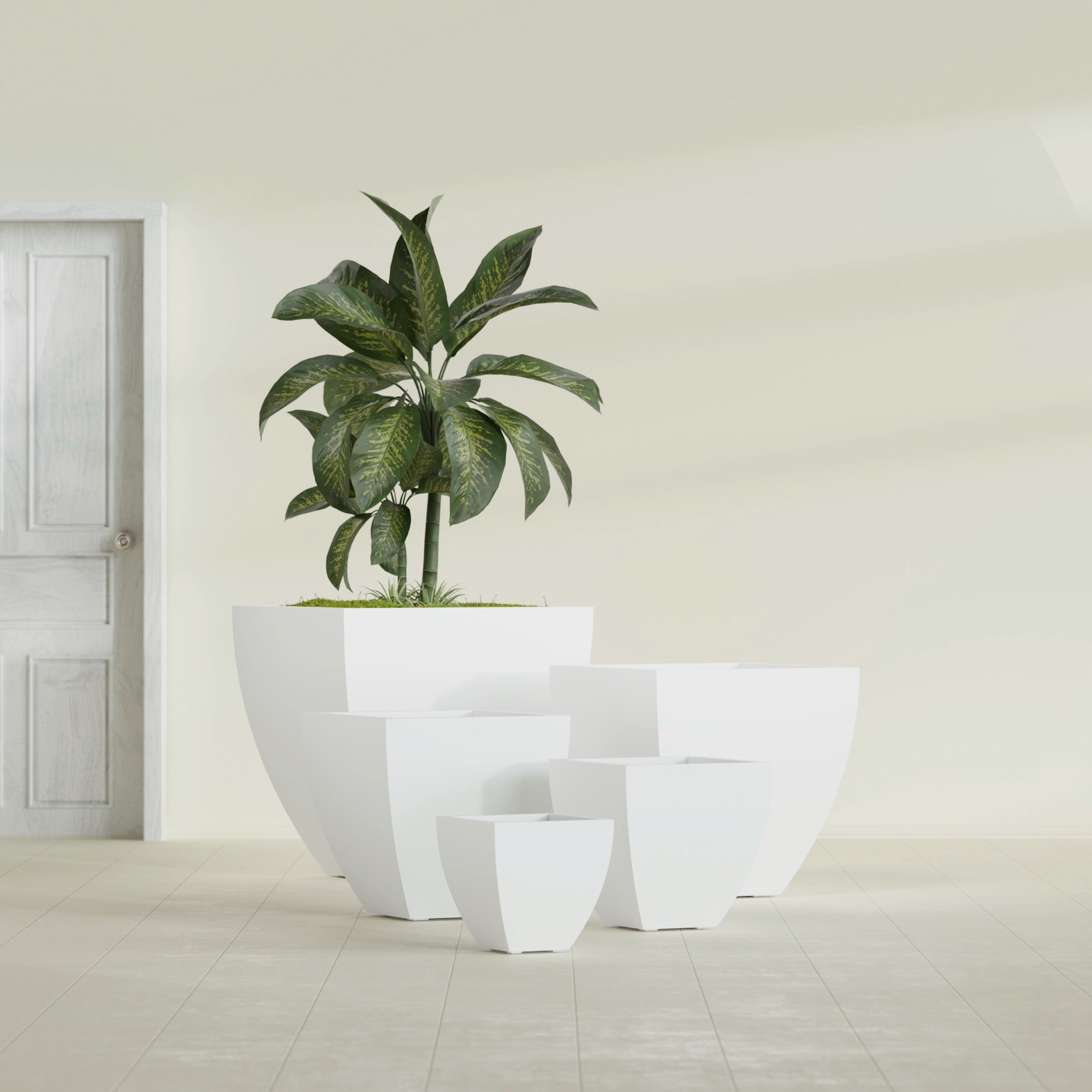 Lima Medium Tapered Square Fiberglass Planter - 20 in x 20 in x 20 in - Matte White - Matte White,20 in x 20 in x 20 in