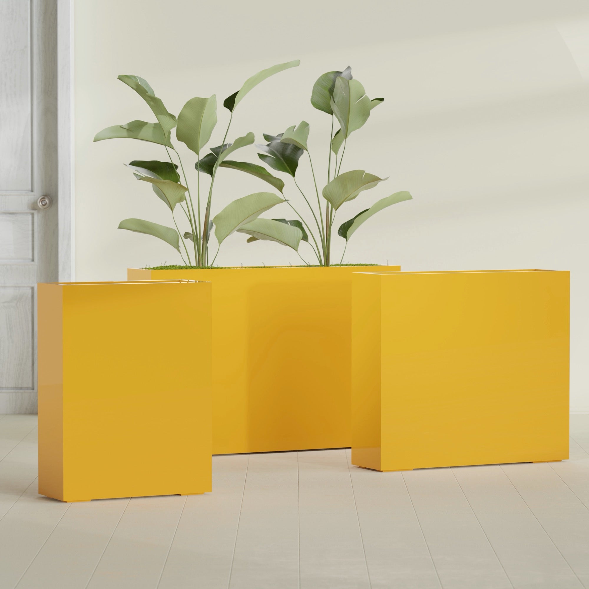 Amesbury Large Narrow Rectangle Fiberglass Planter - 24 in x 10 in x 32 in - Gloss Saffron - Gloss Saffron,24 in x 10 in x 32 in