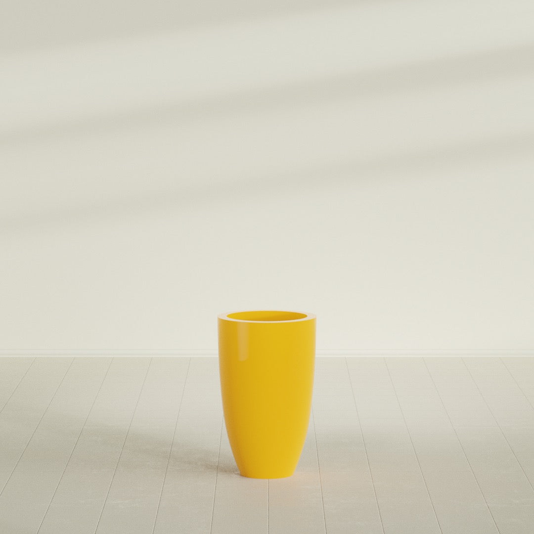 Brannan Medium Round Fiberglass Planter - 18 in x 18 in x 29 in - Gloss Saffron - Gloss Saffron,18 in x 18 in x 29 in