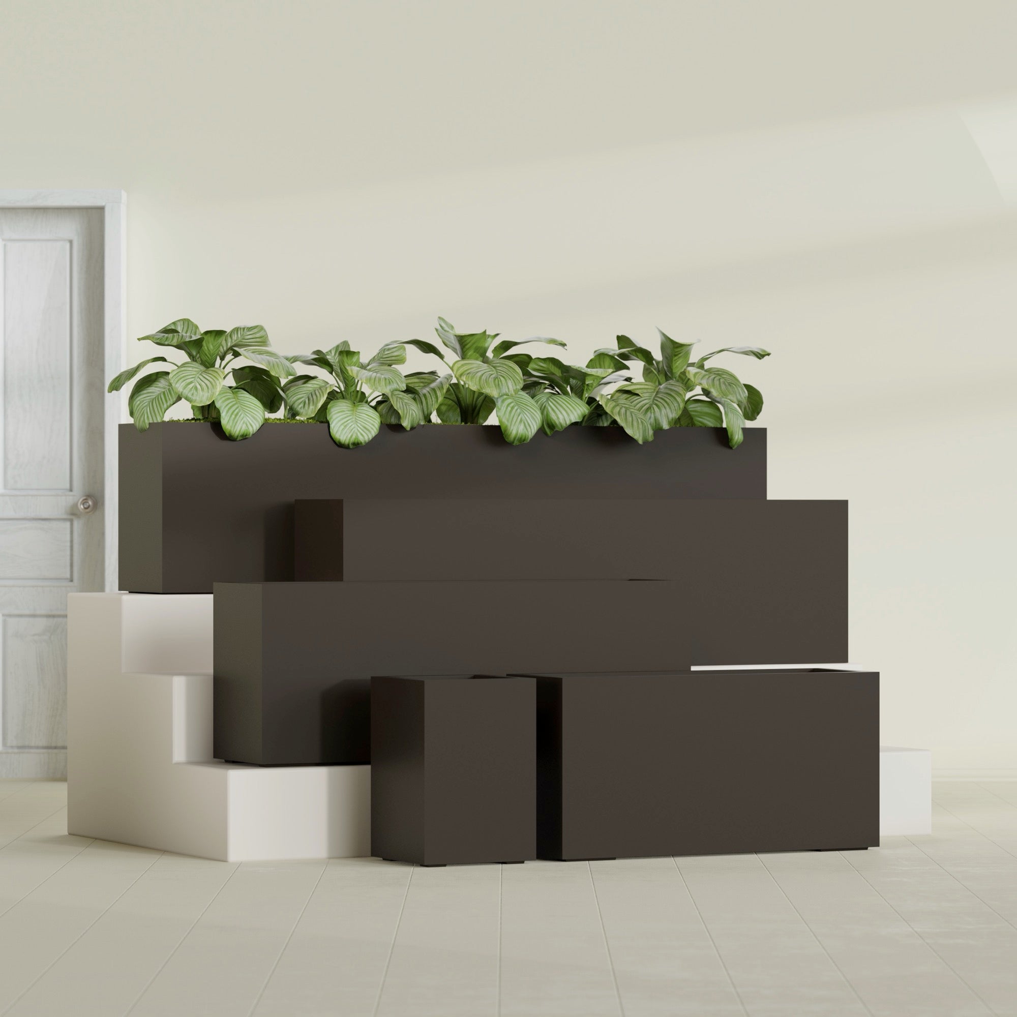 Miami Small Rectangle Fiberglass Planter - 12 in x 12 in x 18 in - Matte Brown - Matte Brown,12 in x 12 in x 18 in