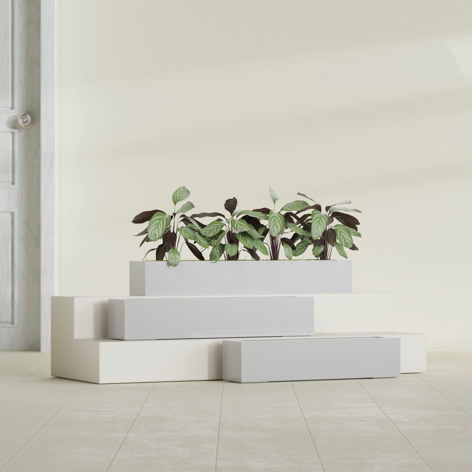 Salon Large Tall Rectangle Fiberglass Planter - 36 in x 8 in x 8 in - Metallic Silver - Metallic Silver,36 in x 8 in x 8 in