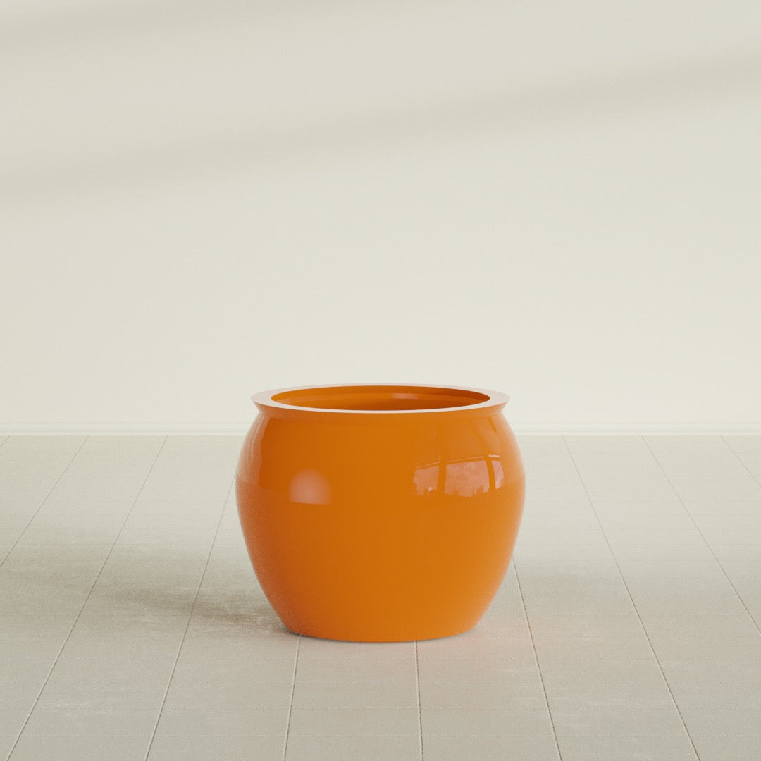 Fishbowl Medium Round Fiberglass Planter - 21.5 in x 21.5 in x 19 in - Gloss Tangerine - Gloss Tangerine,21.5 in x 21.5 in x 19 in
