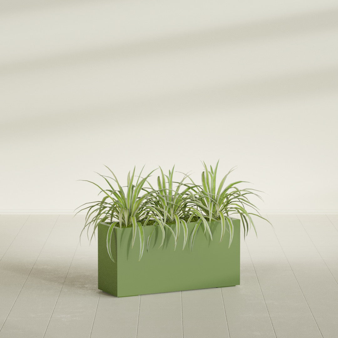 Hollywood Large Narrow Rectangle Fiberglass Planter - 36 in x 12 in x 24 in - Satin Green - Satin Green,36 in x 12 in x 24 in