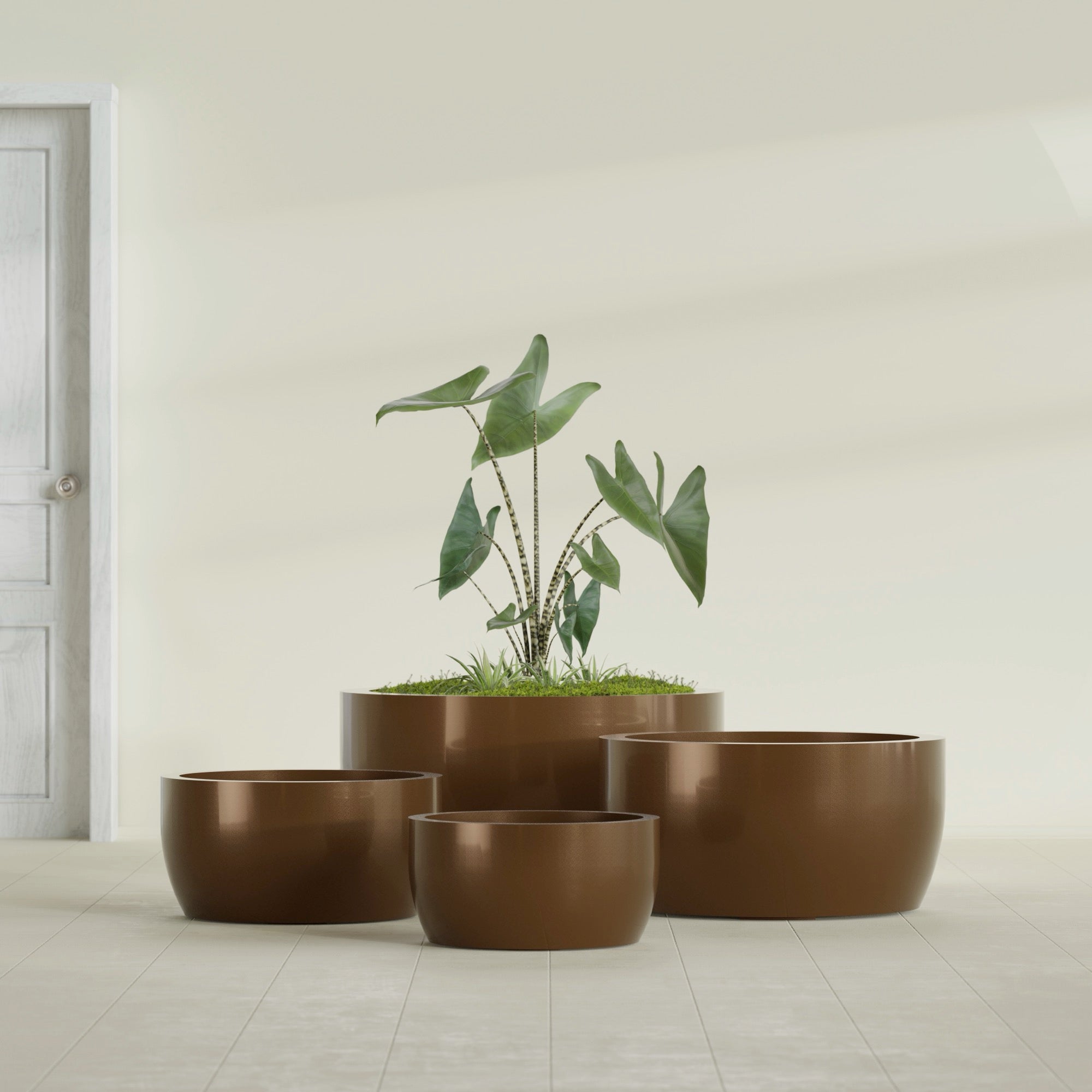 Casablanca Medium Round Low Bowl Fiberglass Planter - 24 in x 24 in x 12 in - Metallic Bronze - Metallic Bronze,24 in x 24 in x 12 in