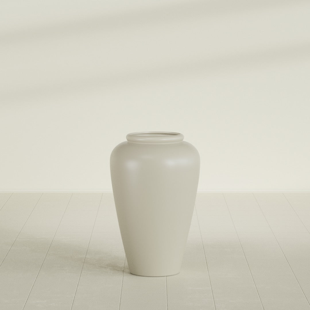 Bara Jar Large Round Fiberglass Planter - 20 in x 20 in x 31 in - Satin Beige - Satin Beige,20 in x 20 in x 32 in