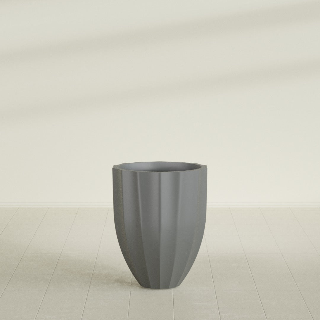 Alicante Medium Round Fiberglass Planter - 22 in x 22 in x 27 in - Metallic Gunmetal - Metallic Gunmetal,22 in x 22 in x 27 in