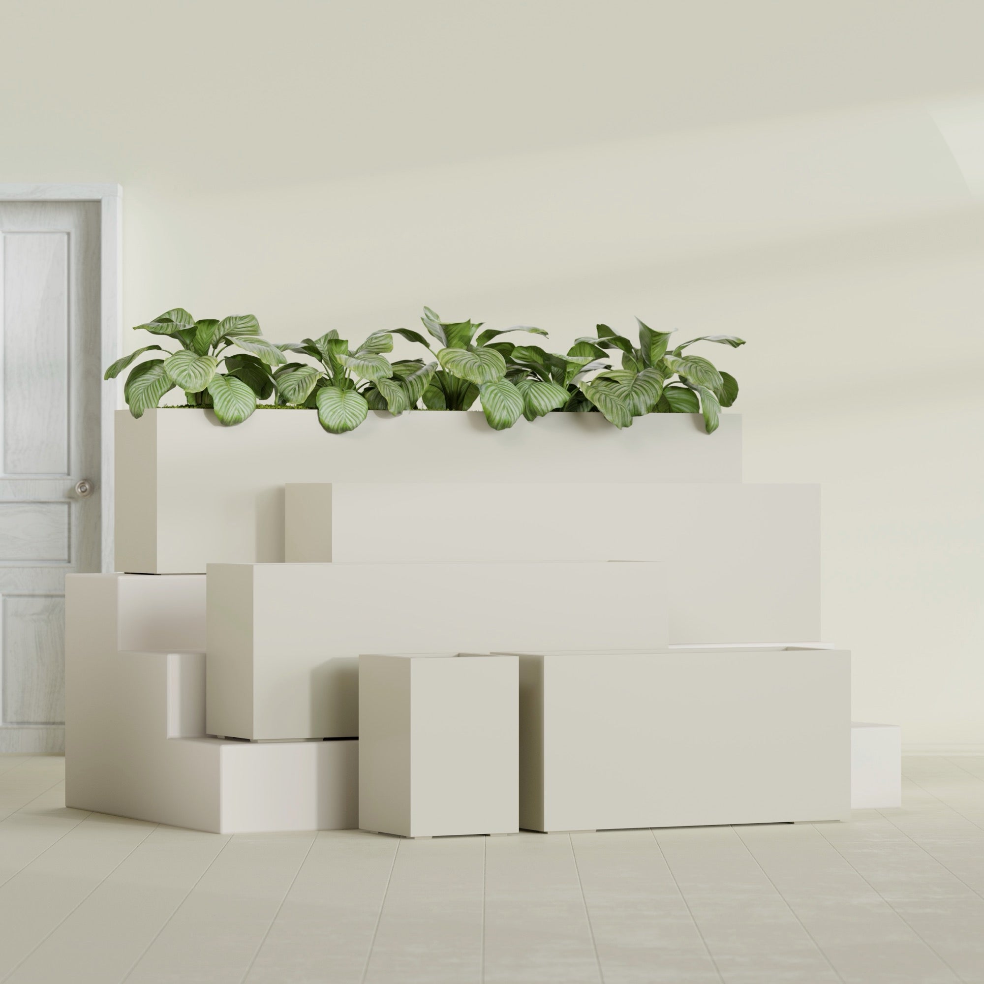 Miami Extra Large Narrow Rectangle Fiberglass Planter - 72 in x 12 in x 18 in - Satin Beige - Satin Beige,72 in x 12 in x 18 in