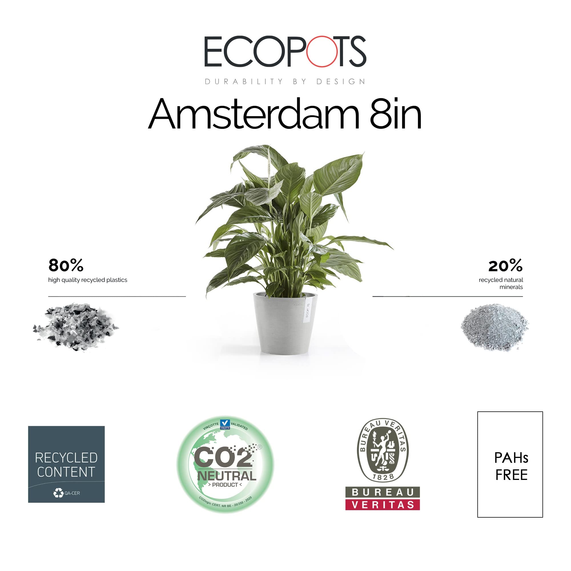 Amsterdam Small Round Planter - 8 in x 8 in x 7 in - White Grey - White Grey,8 in x 8 in x 7 in,Planter Only