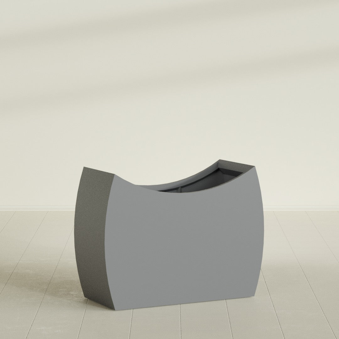 Seoul Extra Large Curved Abstract Fiberglass Planter - 48 in x 20 in x 36 in - Metallic Gunmetal - Metallic Gunmetal,48 in x 20 in x 36 in