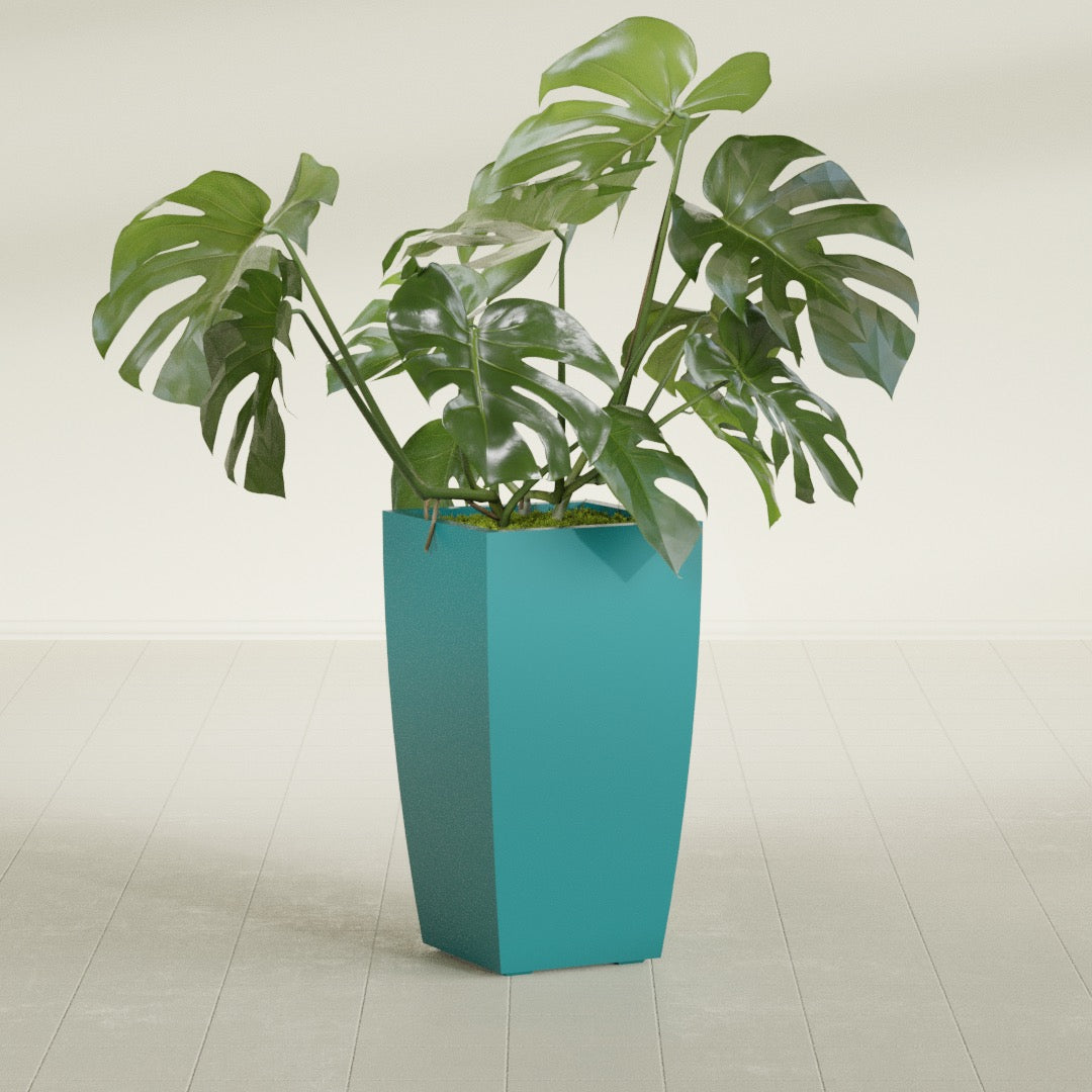 Toulan Large Tall Tapered Square Fiberglass Planter - 16 in x 16 in x 30 in - Satin Sea Foam - Satin Sea Foam,16 in x 16 in x 30 in