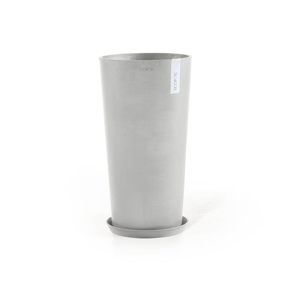 Amsterdam High Large Tall Round Planter - 19.5 in x 19.5 in x 35.5 in - Planter + Saucer - White Grey - White Grey,19.5 in x 19.5 in x 35.5 in,Planter + Saucer