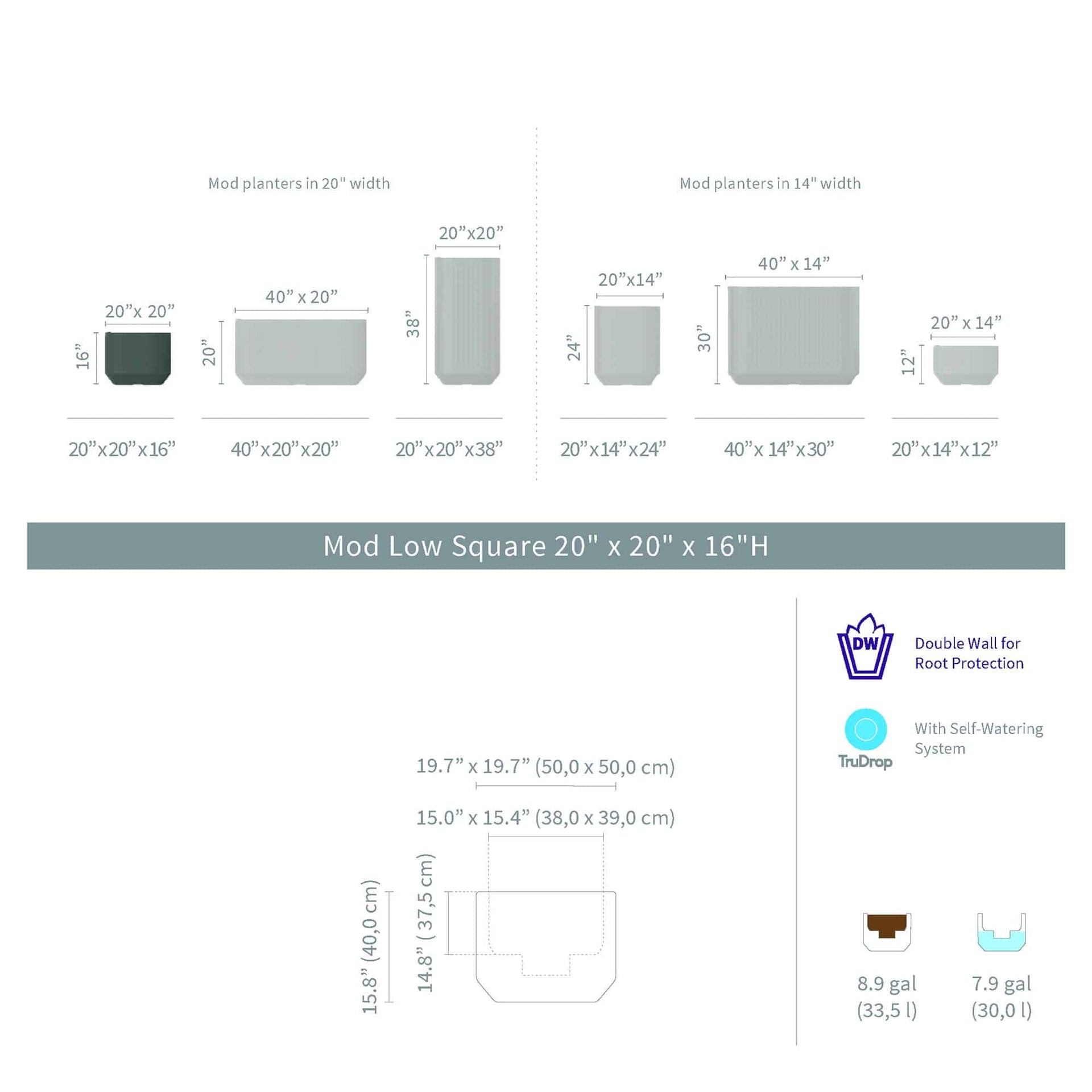Mod with TruDrop™ Self-Watering - 20in x 20in x 16.1 in