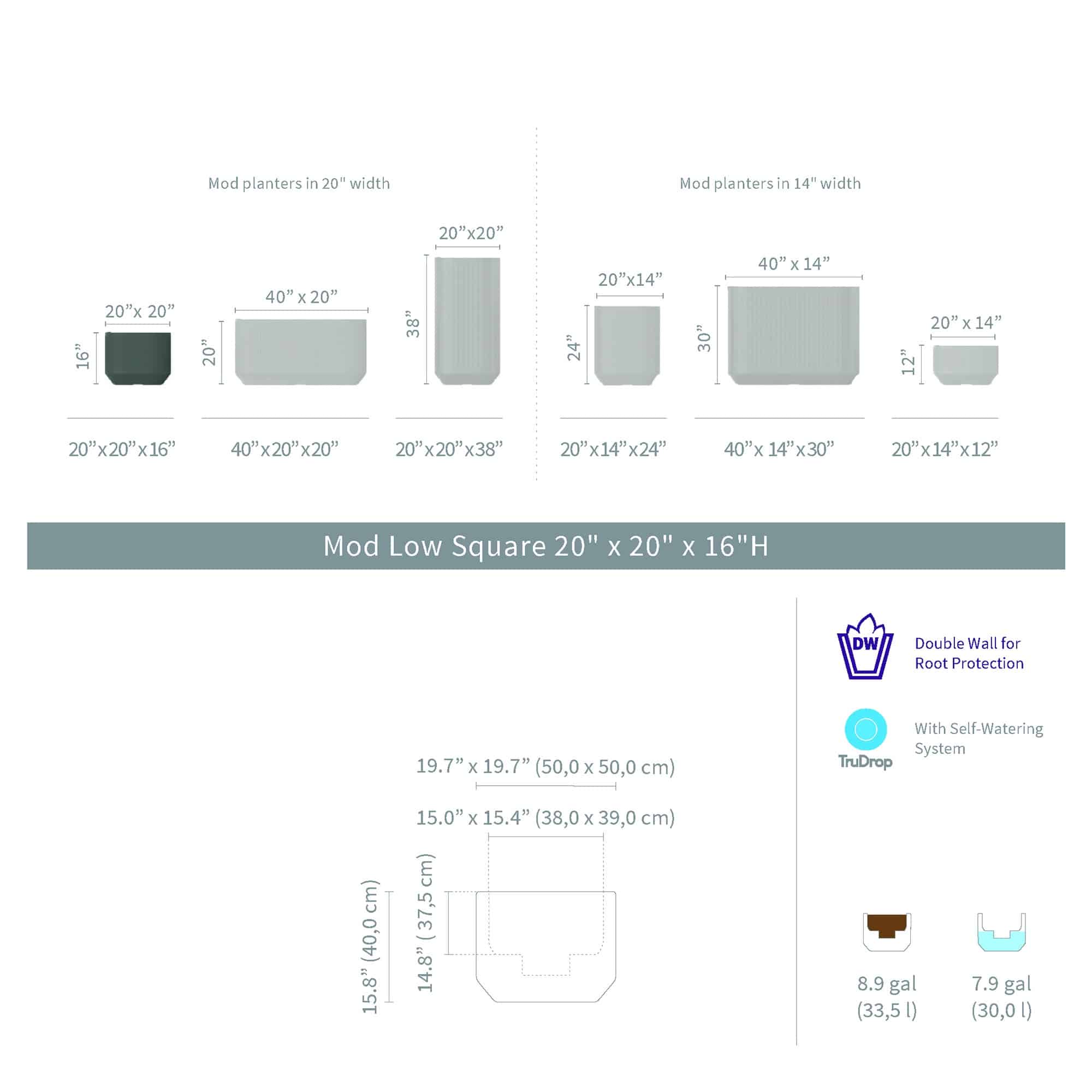 Mod with TruDrop™ Self-Watering - 20in x 20in x 16.1 in